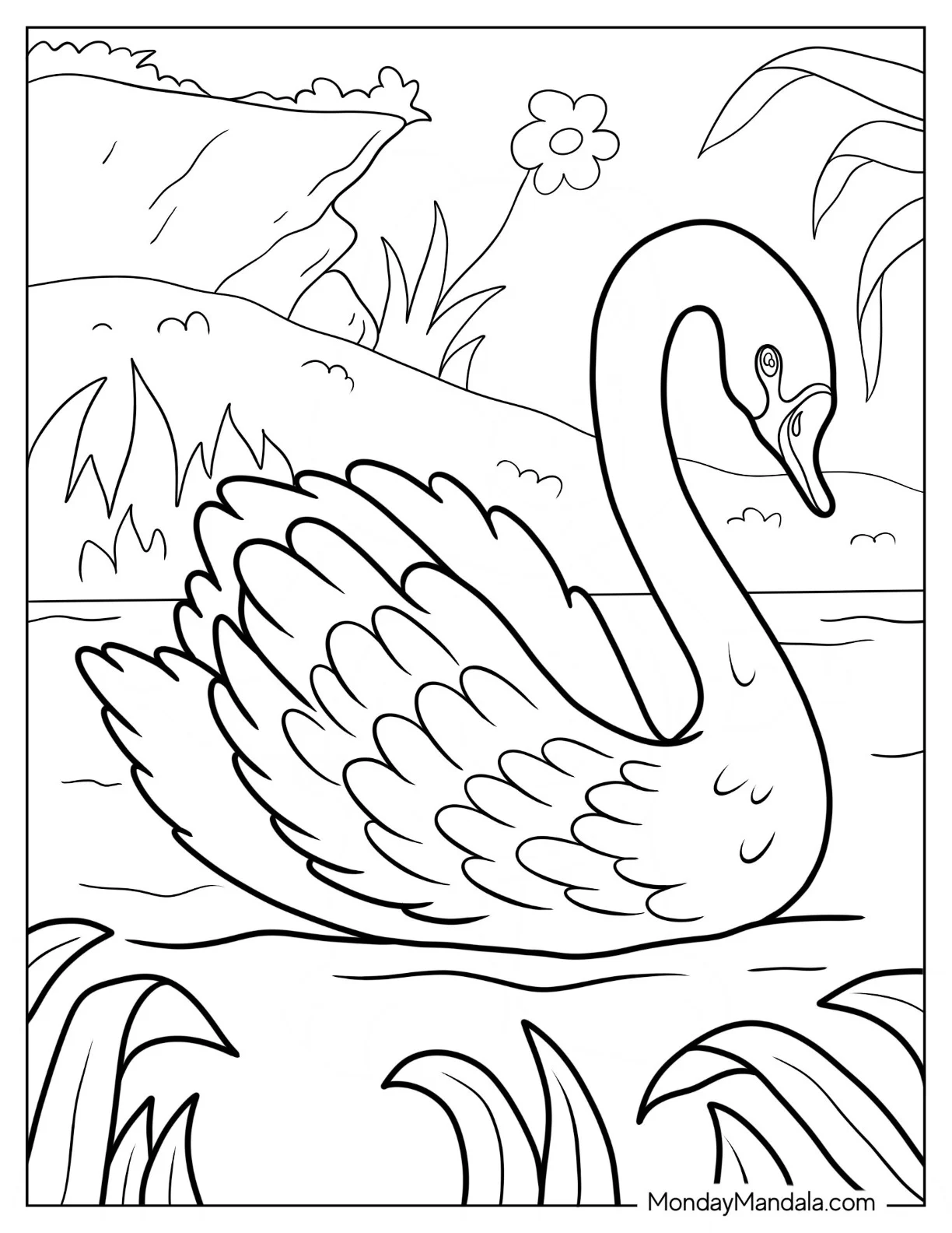 Large Regal Swan Coloring Page With Detailed Feathers coloring page
