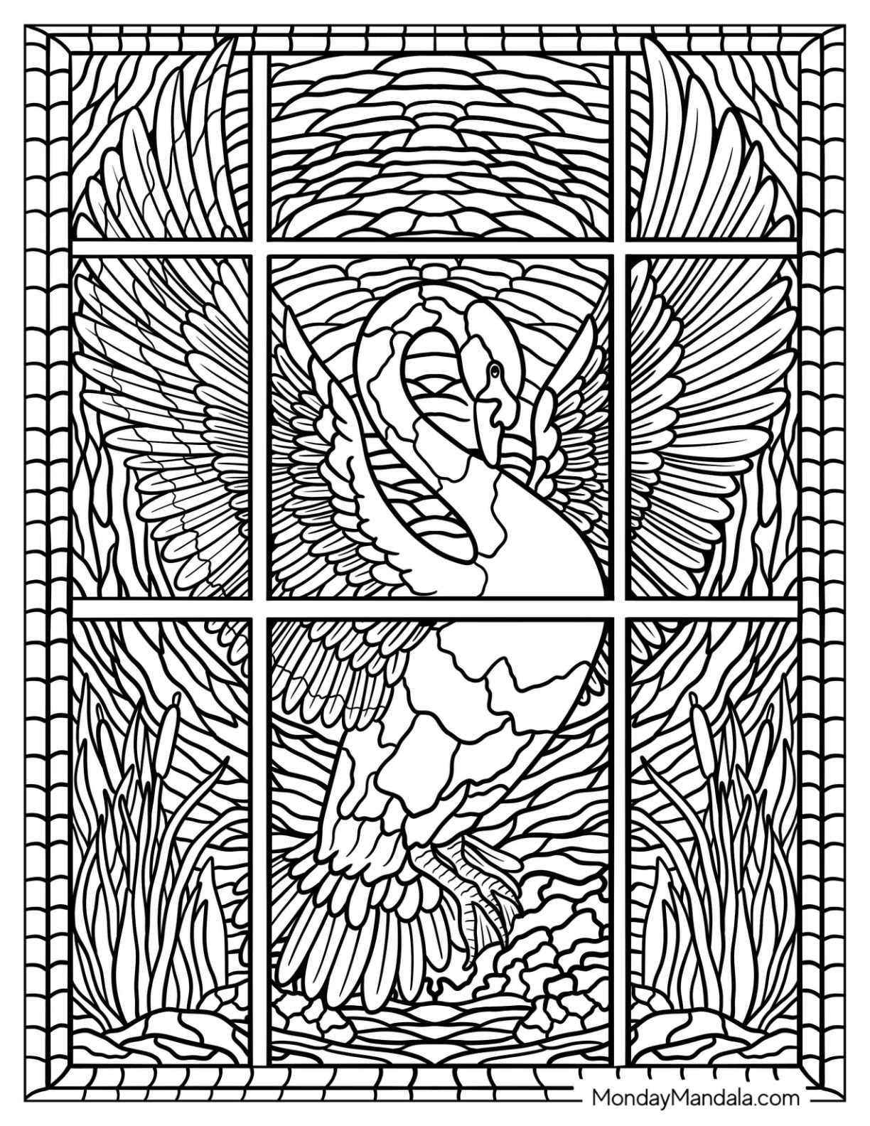 Majestic Swan Coloring Page Stained Glass coloring page