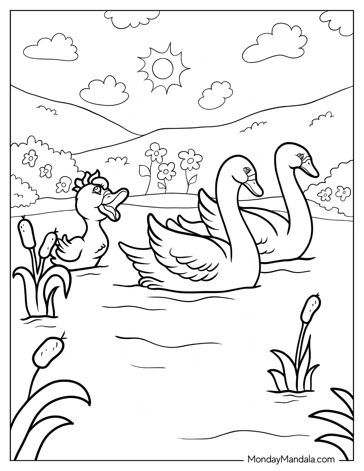 Swan Coloring Page Swimming Away From Ugly Duckling coloring page