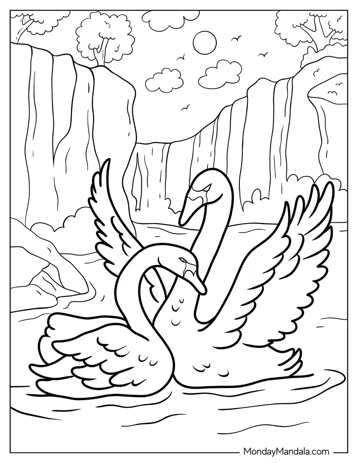 Two Adults Swan Coloring Page Swimming coloring page