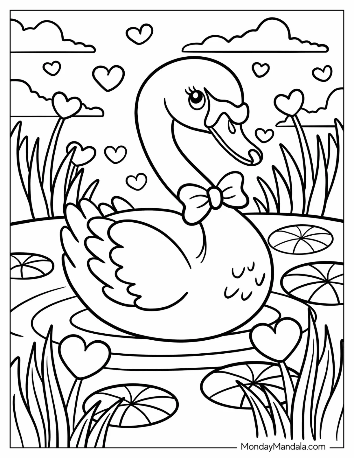 Young Swan Coloring Page  Wearing Bowtie for Kids coloring page