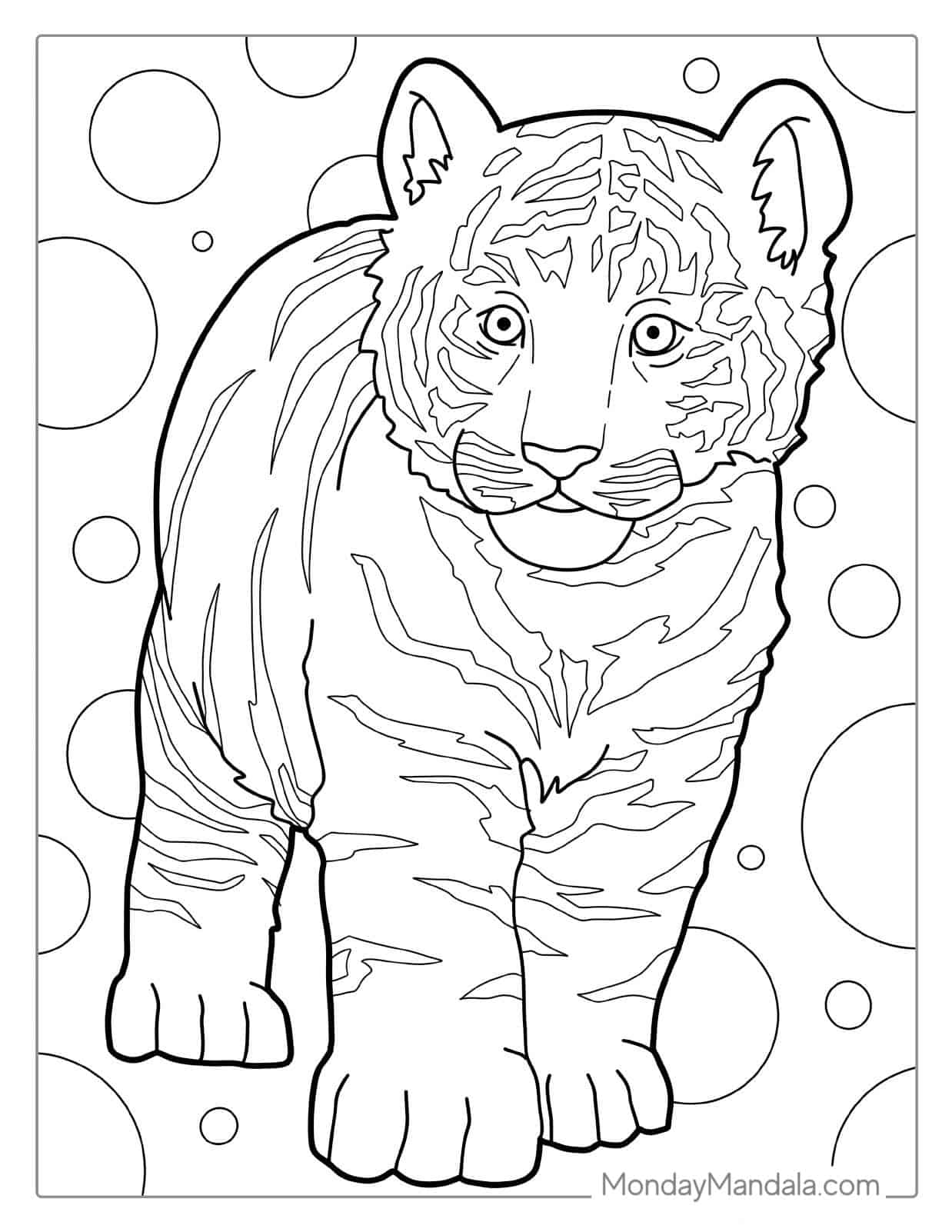 Baby Tiger Cub With Circle Backgrounds Coloring coloring page