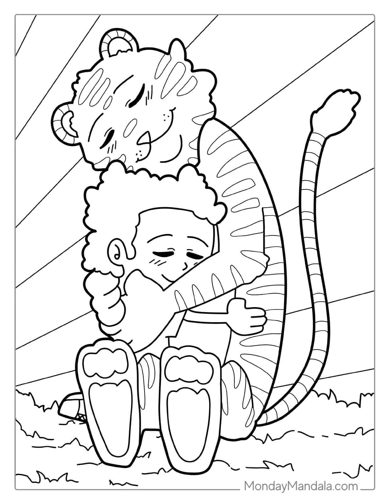 Calnvin Hugging Tiger Hobbes Coloring coloring page