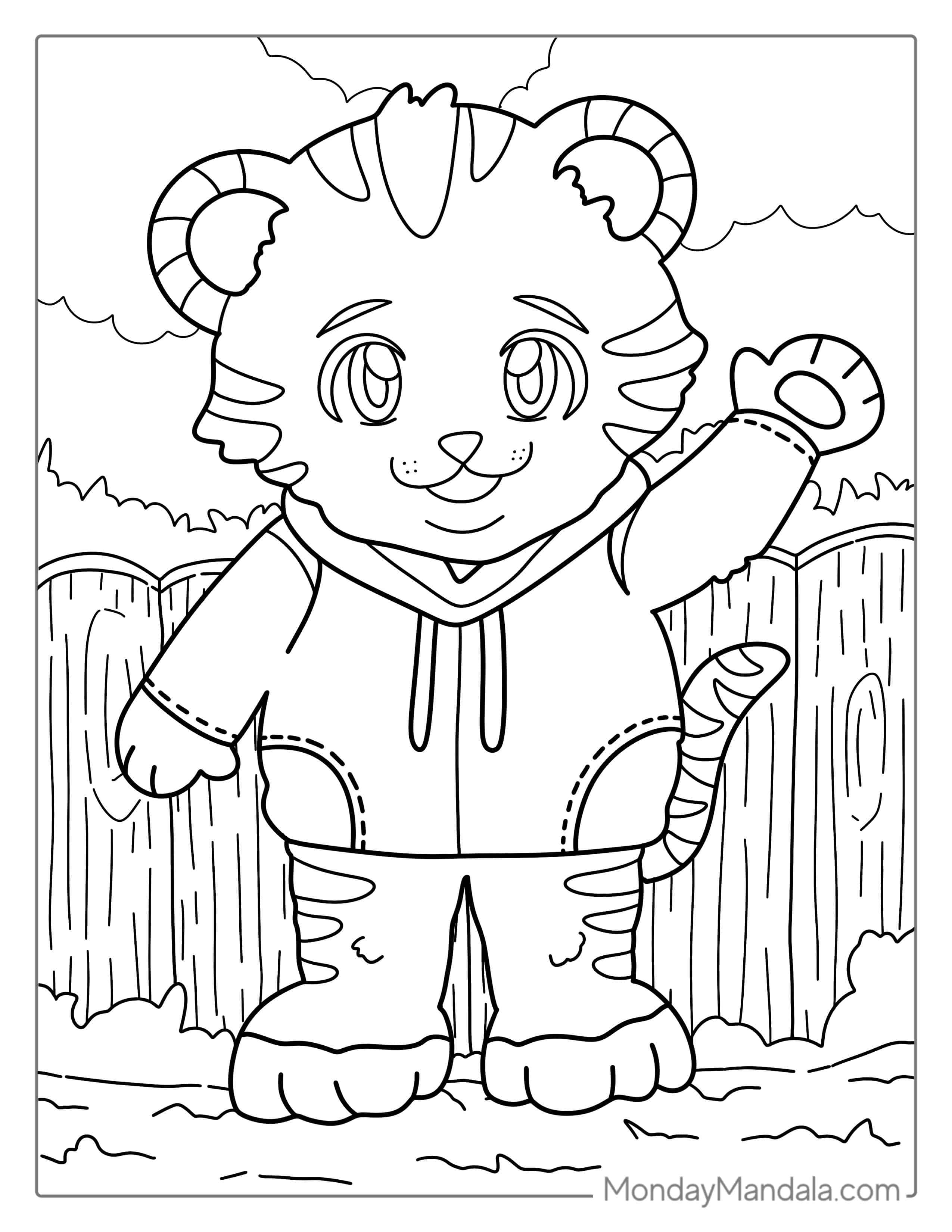 Cartoon Tiger Coloring Sheet For Preschoolers coloring page — printable line art