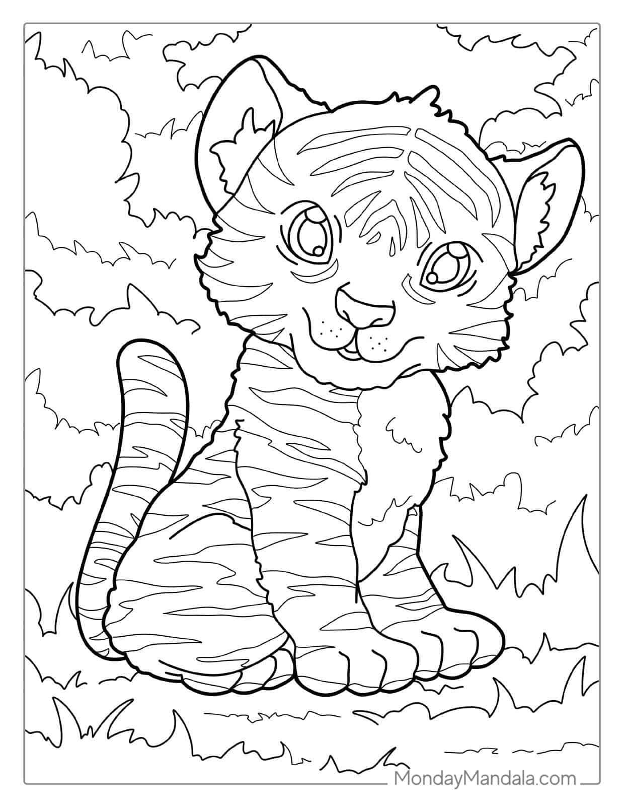 Cute Playful Tiger Kitten Coloring Page coloring page — printable line art