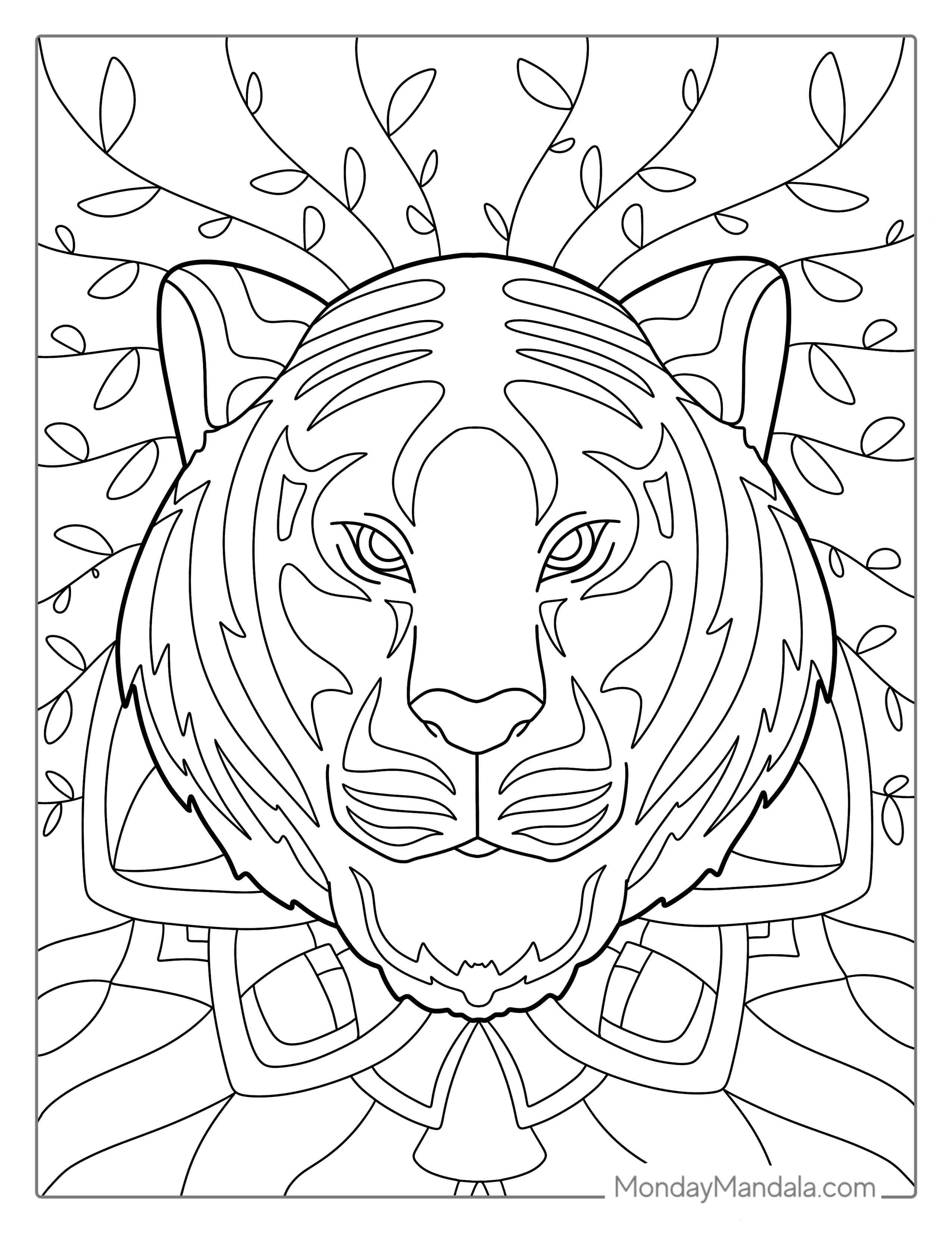 Mandala Tiger Coloring Page coloring page — printable line art