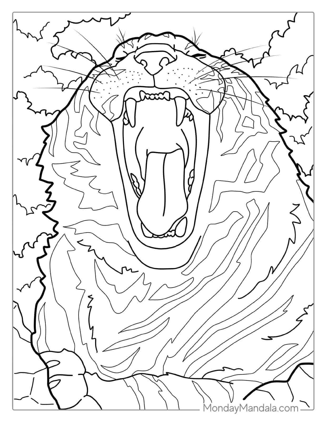 Tiger Doing A Big Yawn Coloring Sheet coloring page — printable line art