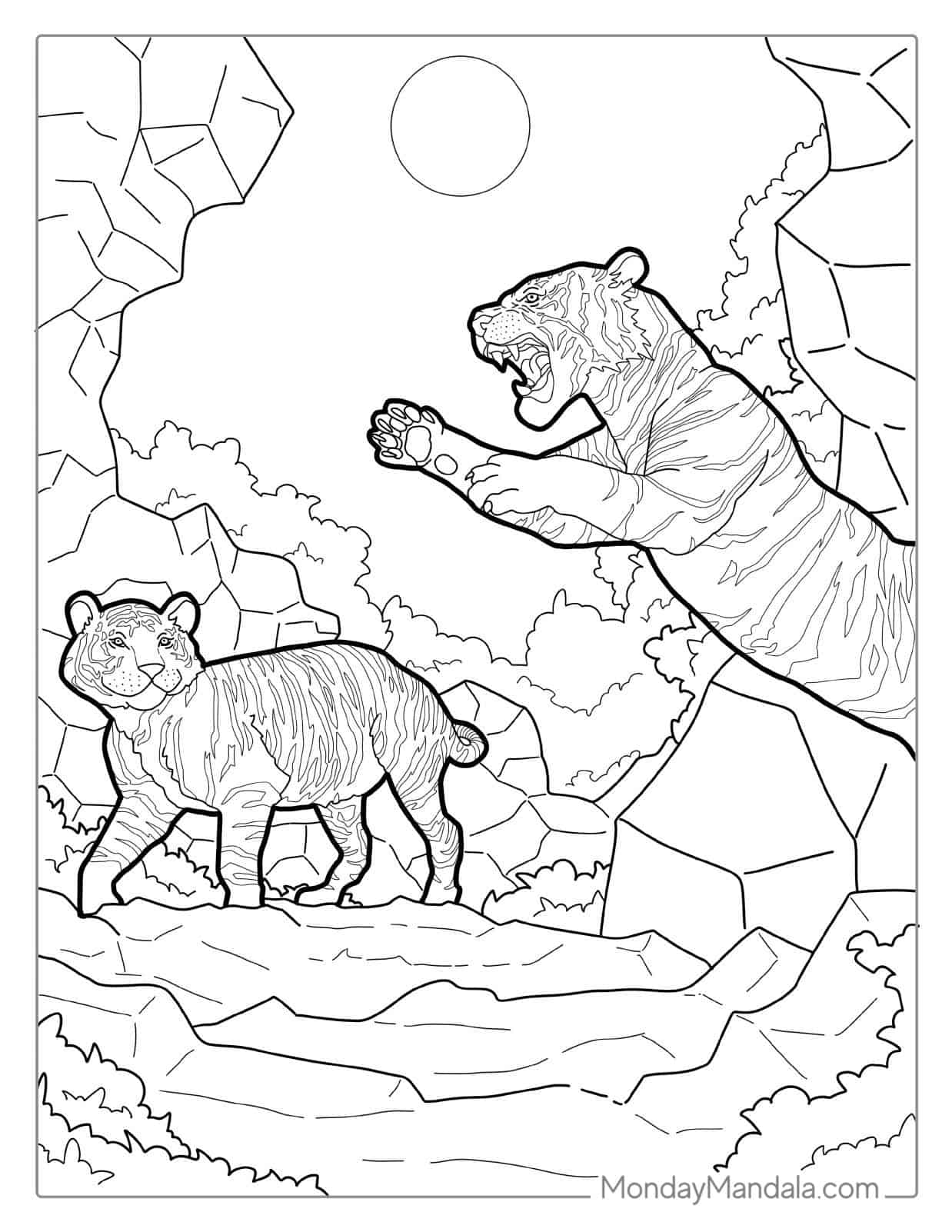 Tiger Leaping With Cub Coloring Page coloring page