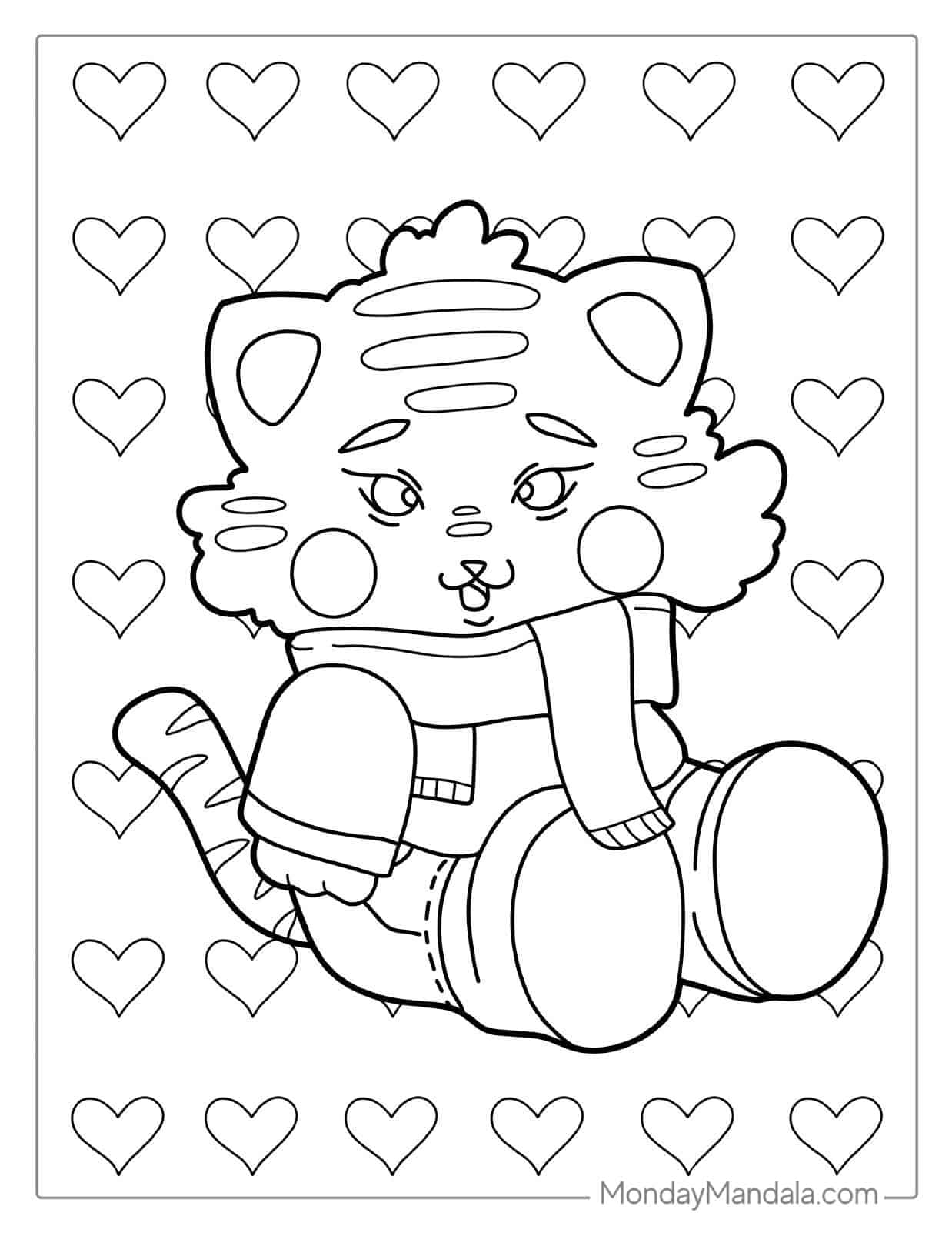 Winter-Themed Tiger Wearing Scarf coloring page