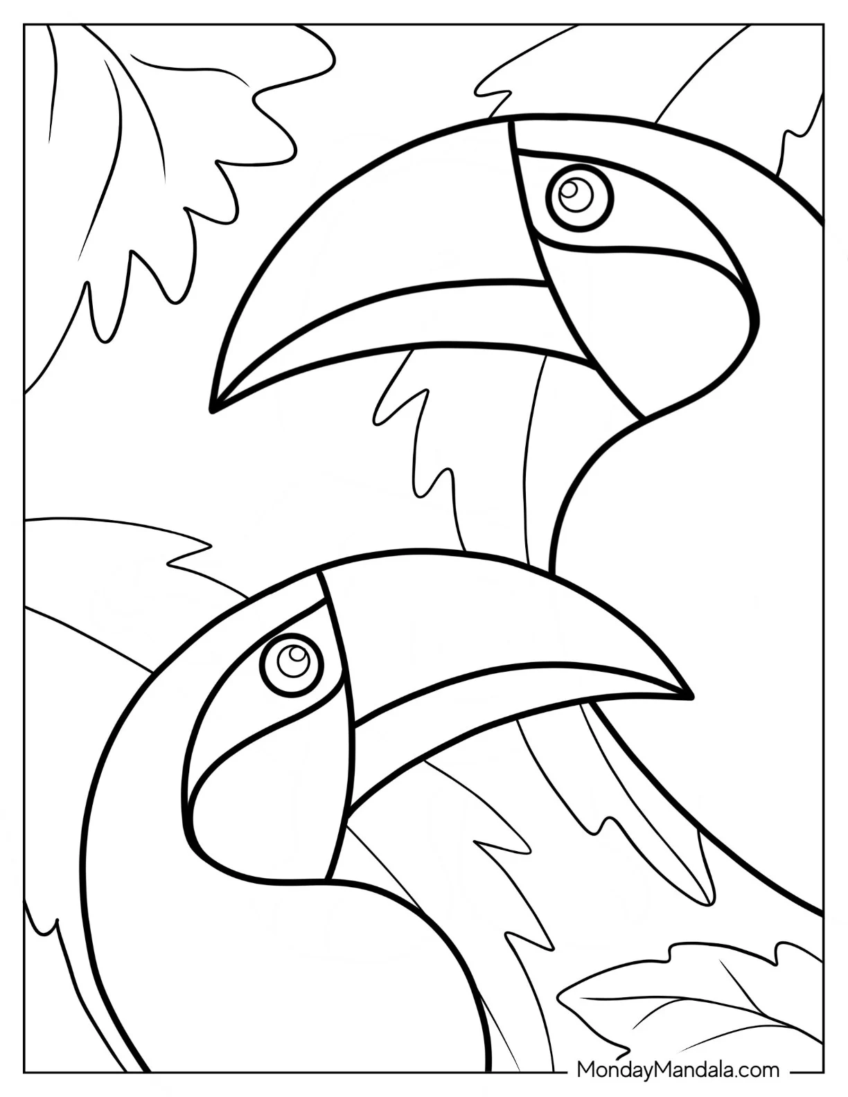 Outline Of Two Toucans Coloring Page For Kids coloring page — printable line art