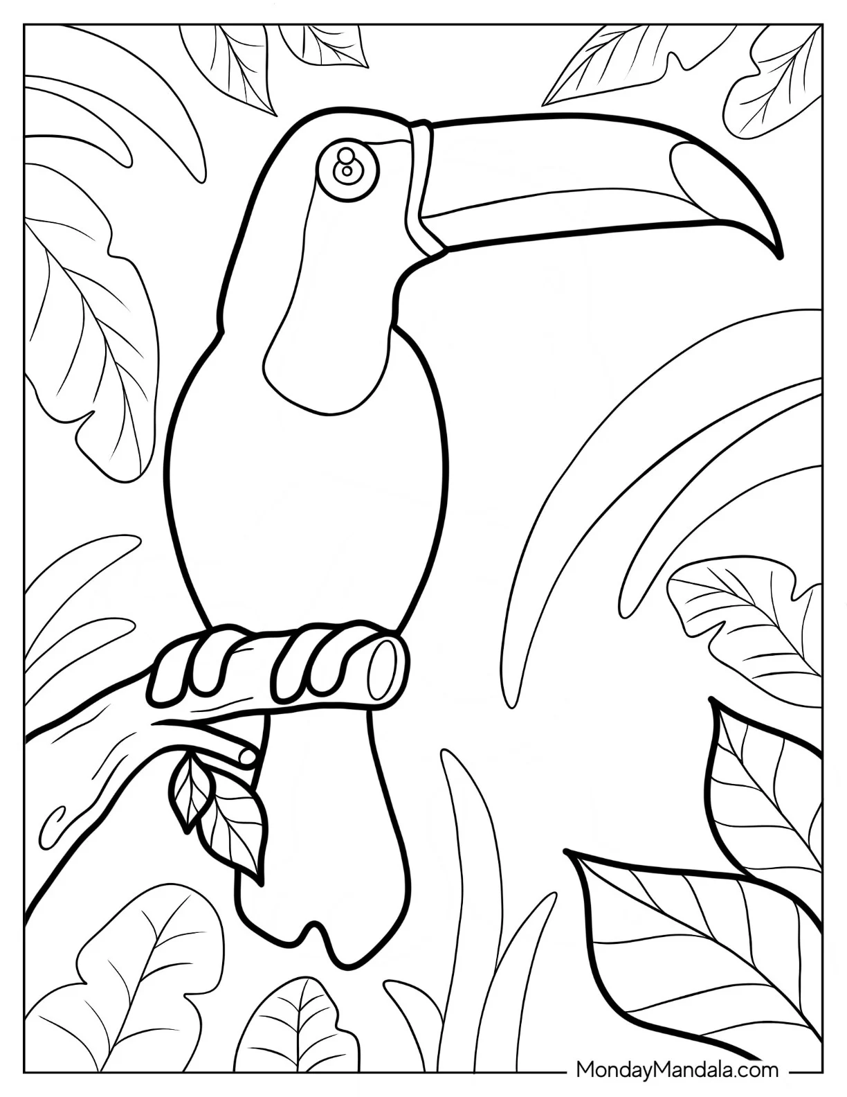 Toucan Coloring Page With Large Eyes For Preschoolers coloring page