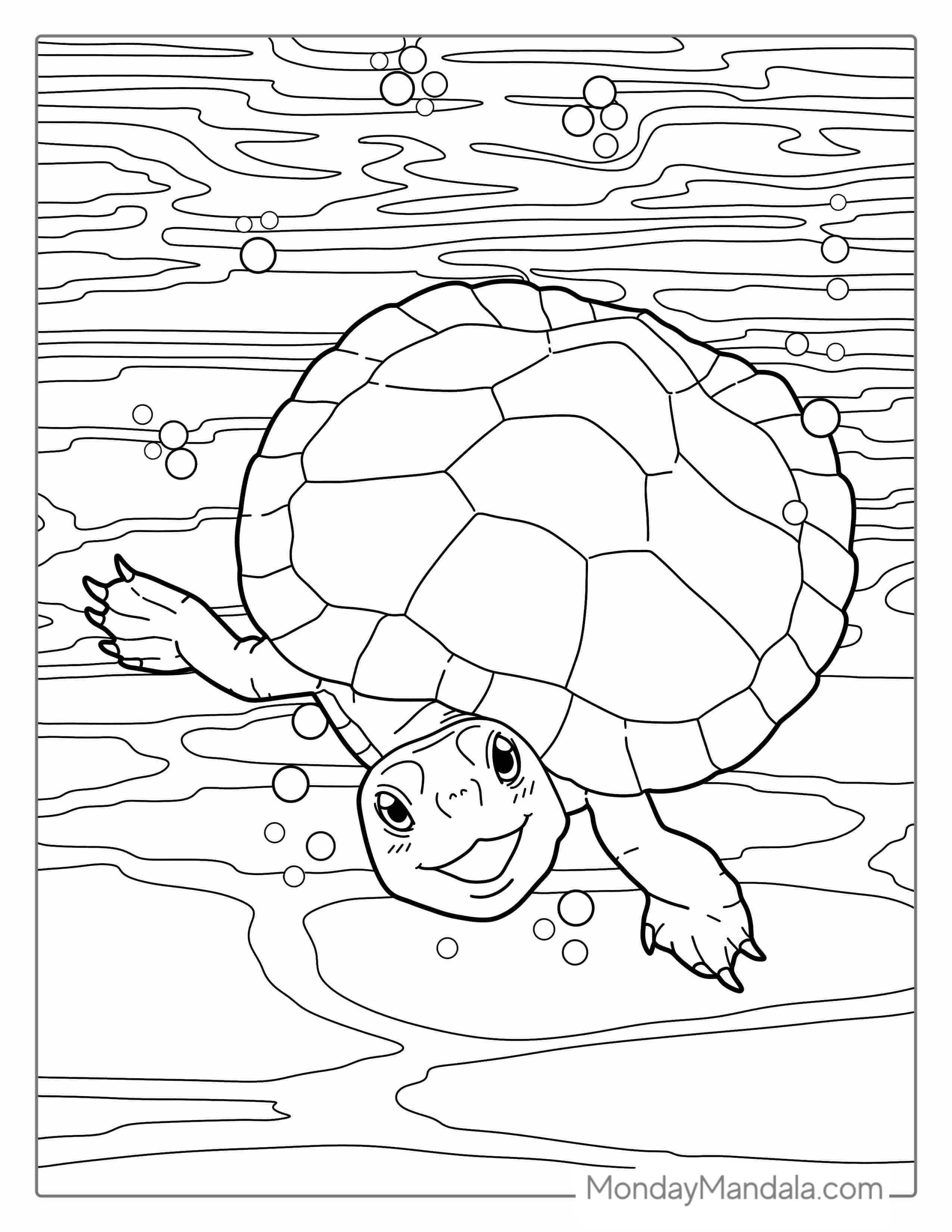 Cute Turtle Under Water Coloring Page coloring page — printable line art