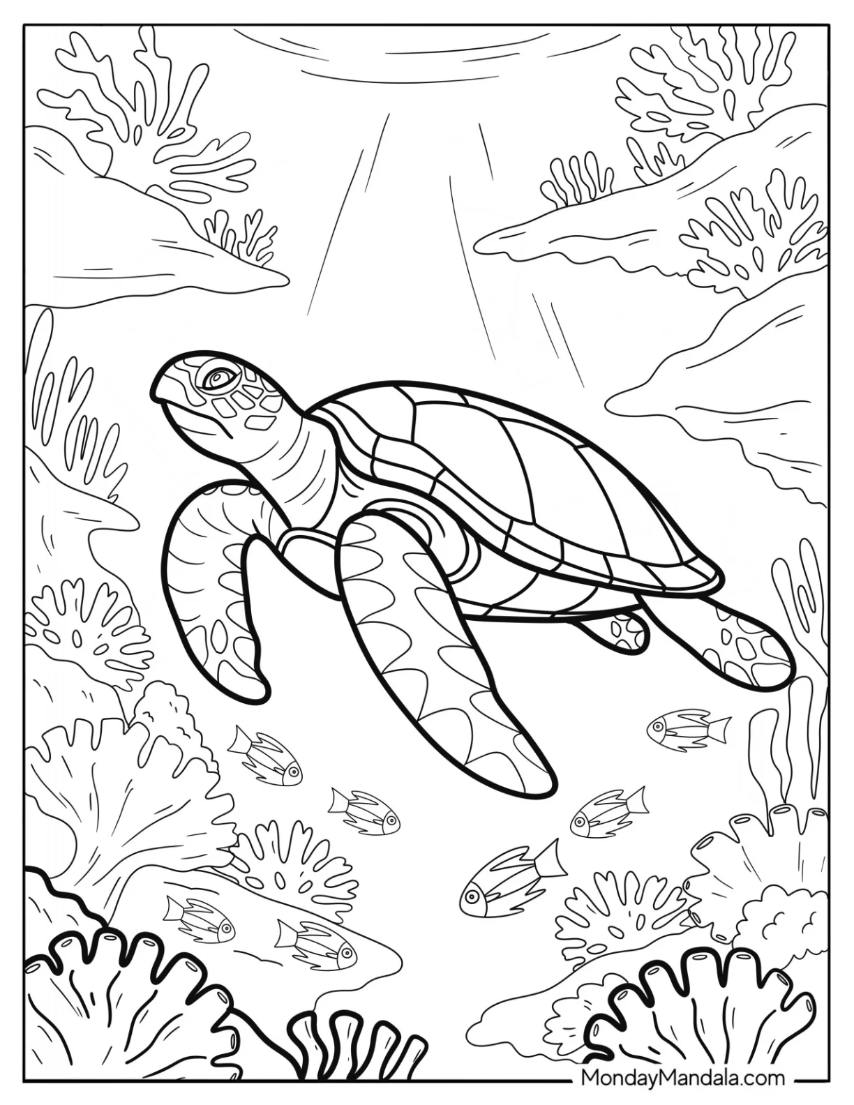 Peaceful Turtle Coloring Page Swimming Under the Sea coloring page