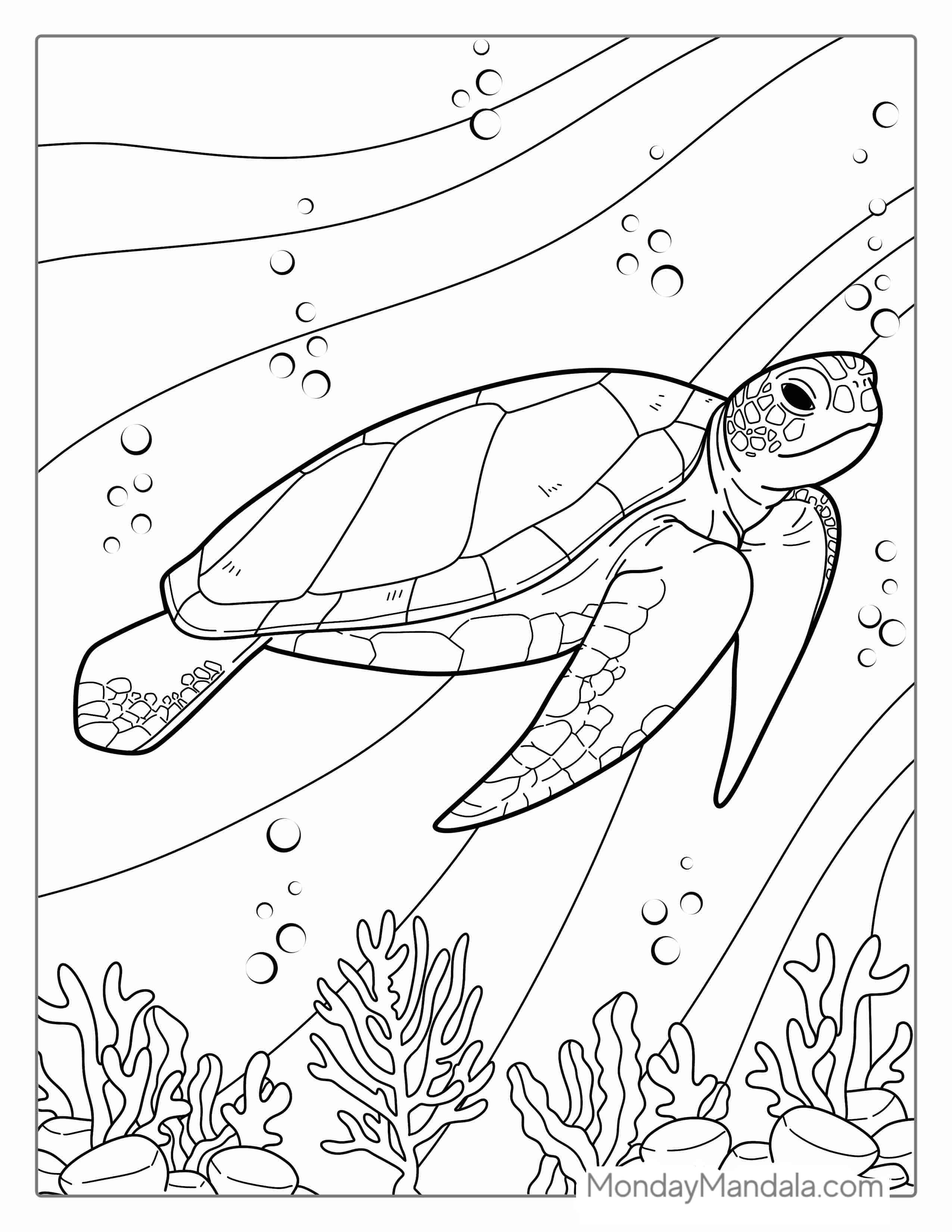 Sea Turtle Swimming On Reef To Color coloring page