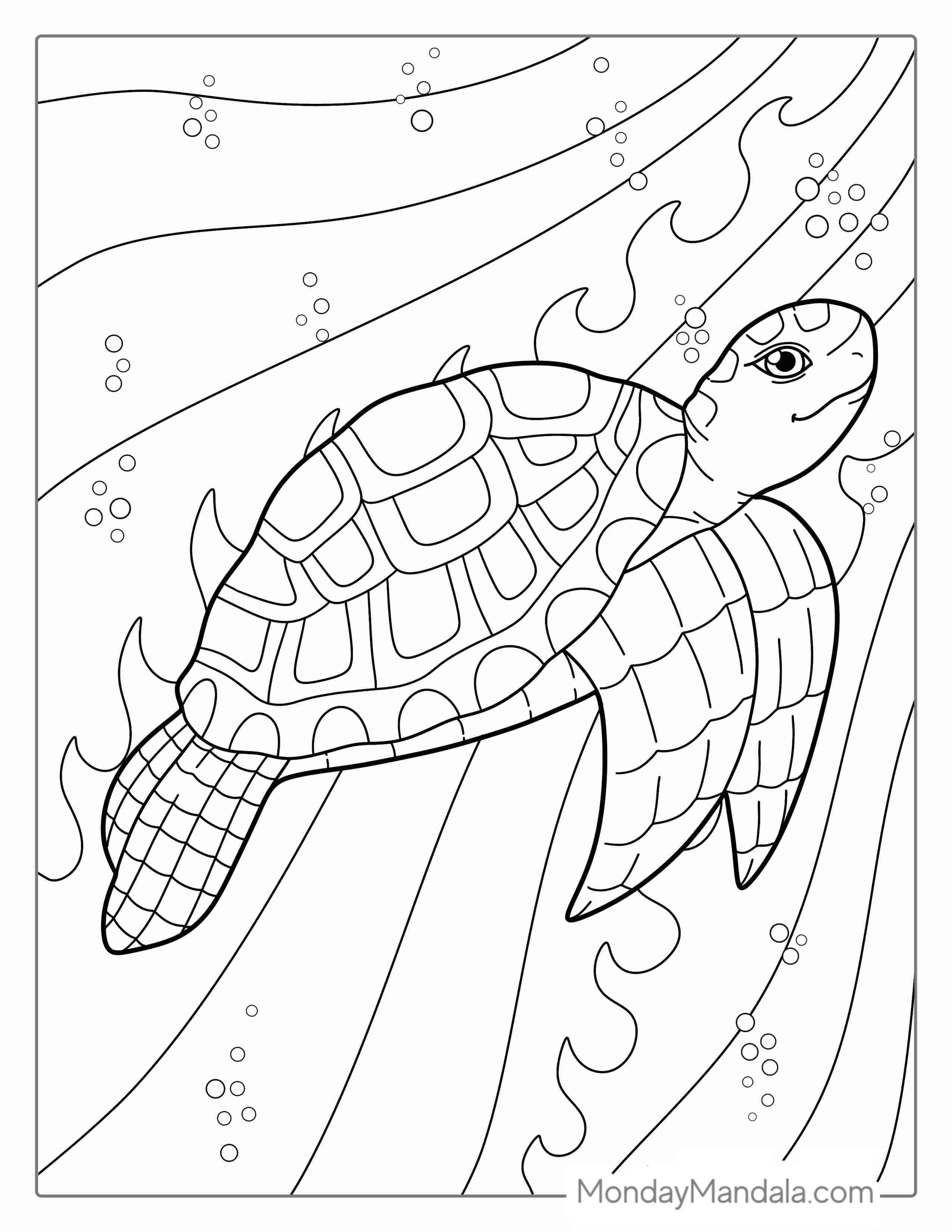 Turtle Swimming In Ocean Coloring Sheet coloring page — printable line art