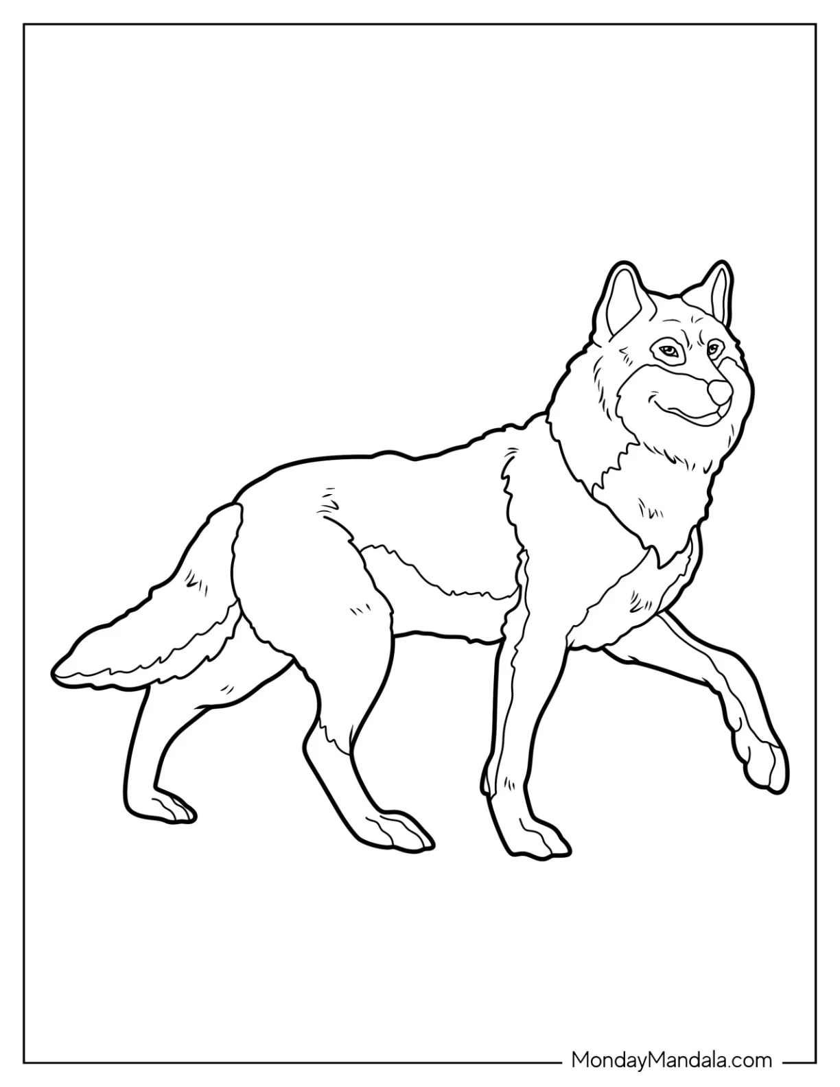 Easy Wolf Coloring Page Walking coloring page — printable line art