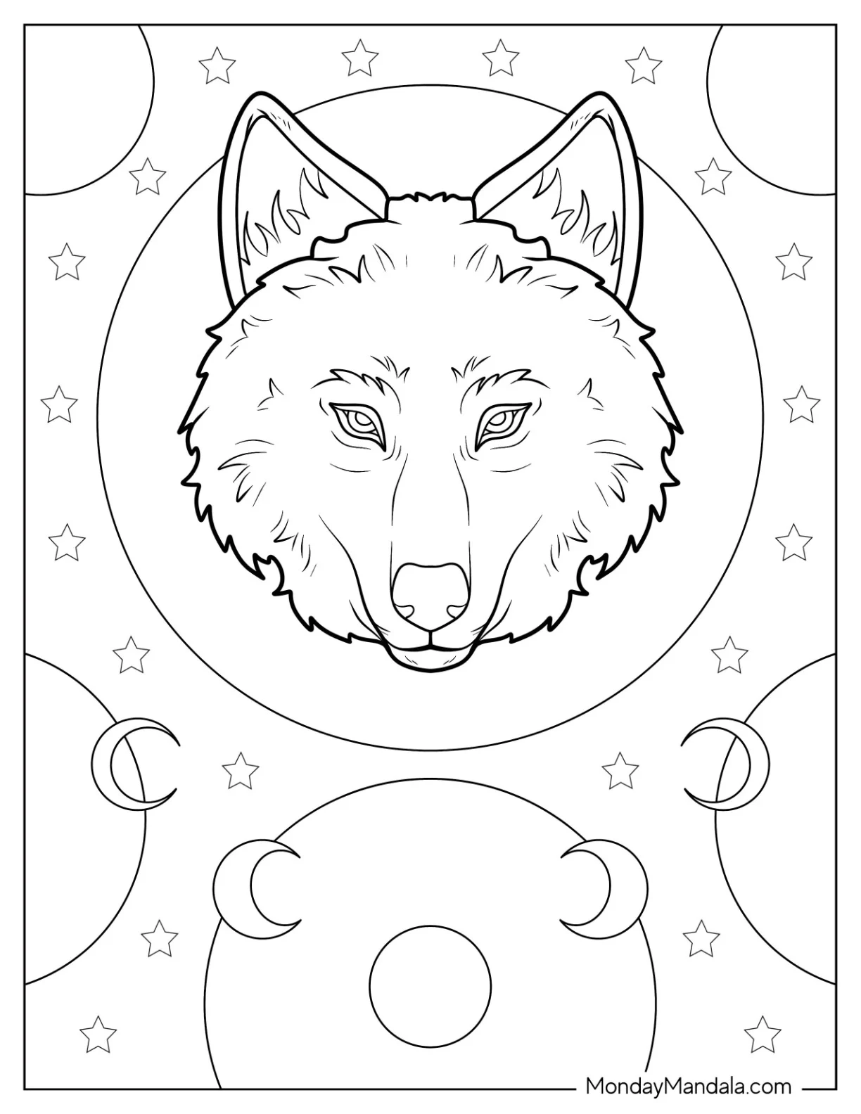 Wolf Coloring Page With Furry Face For Kids coloring page