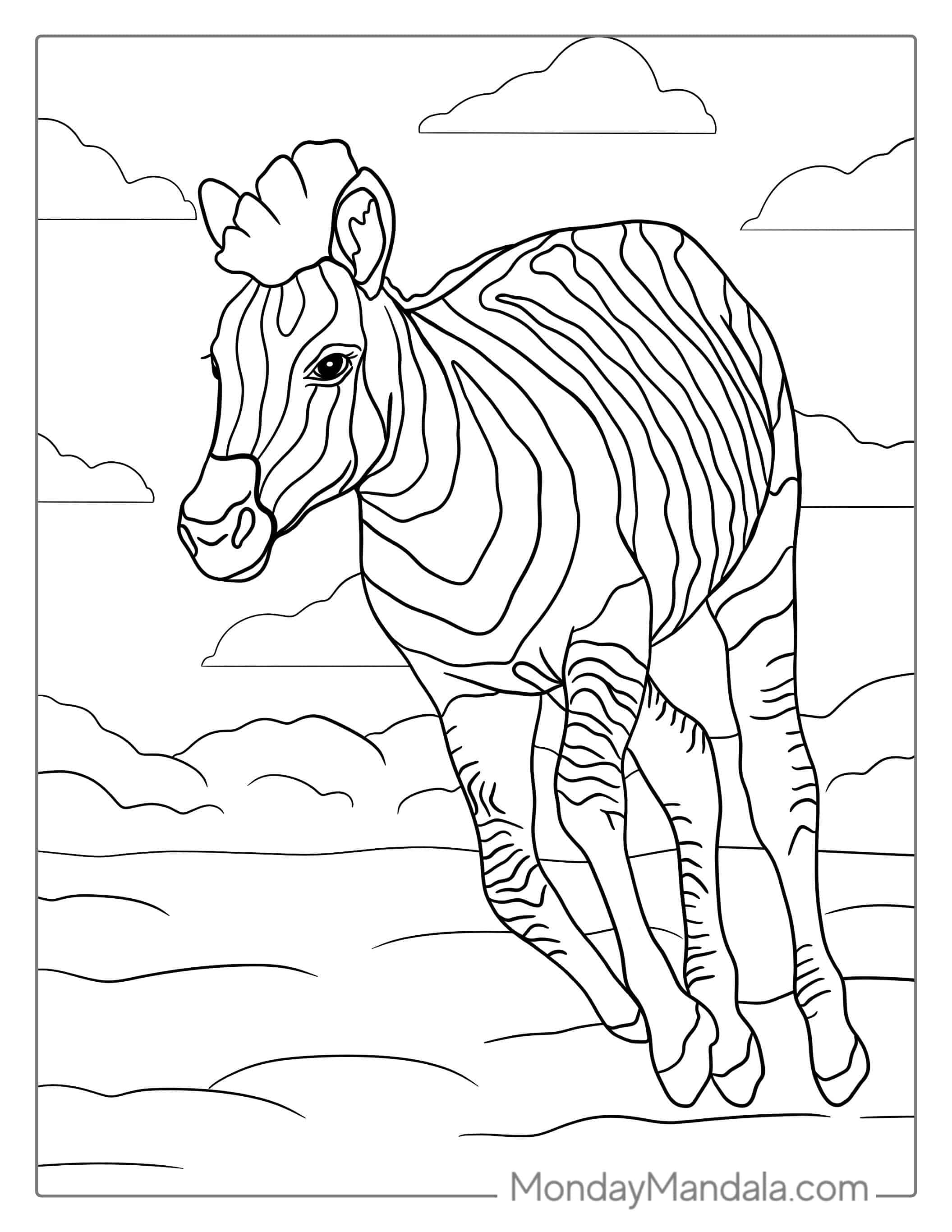 Baby Zebra Running To Color coloring page