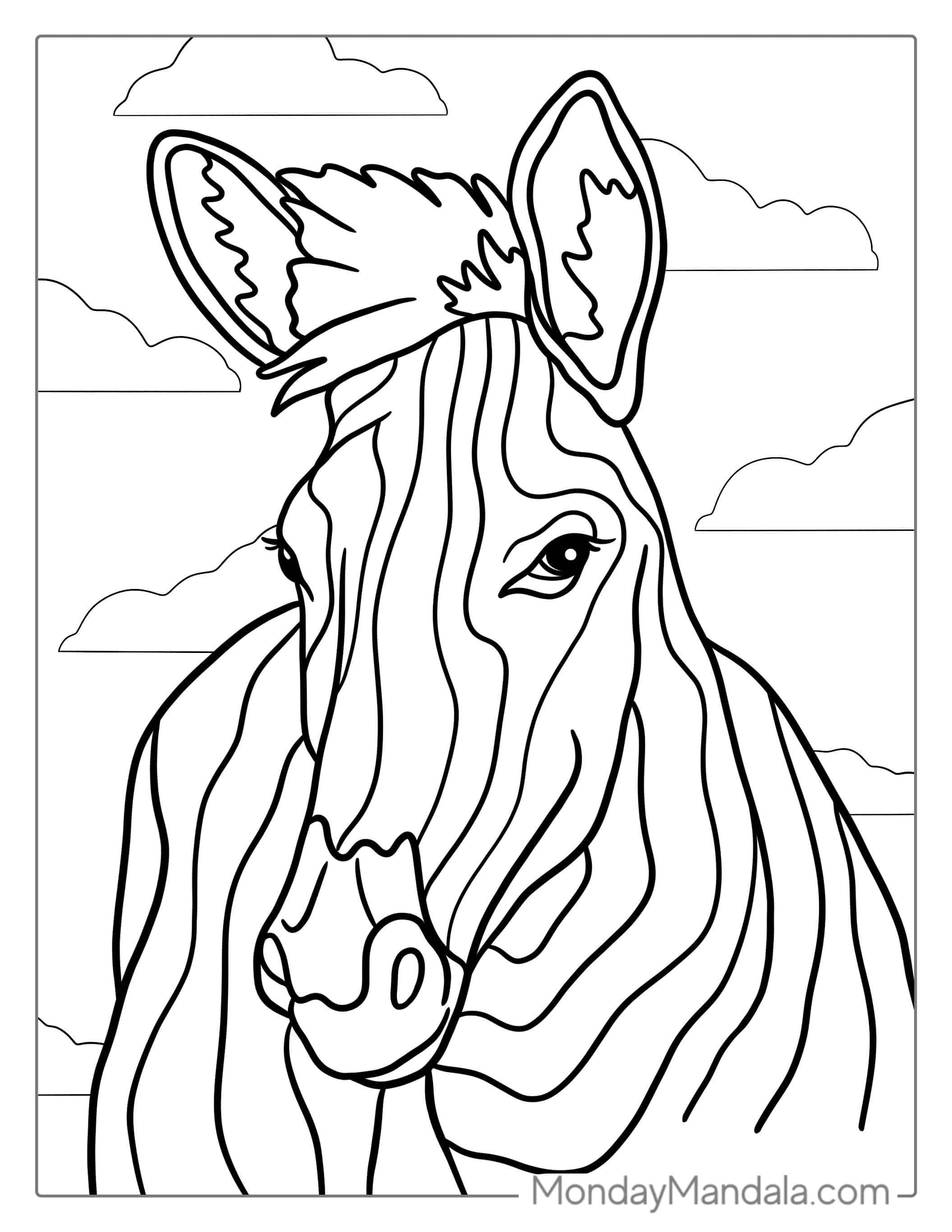 Close Up Of a Zebras Head To Color coloring page