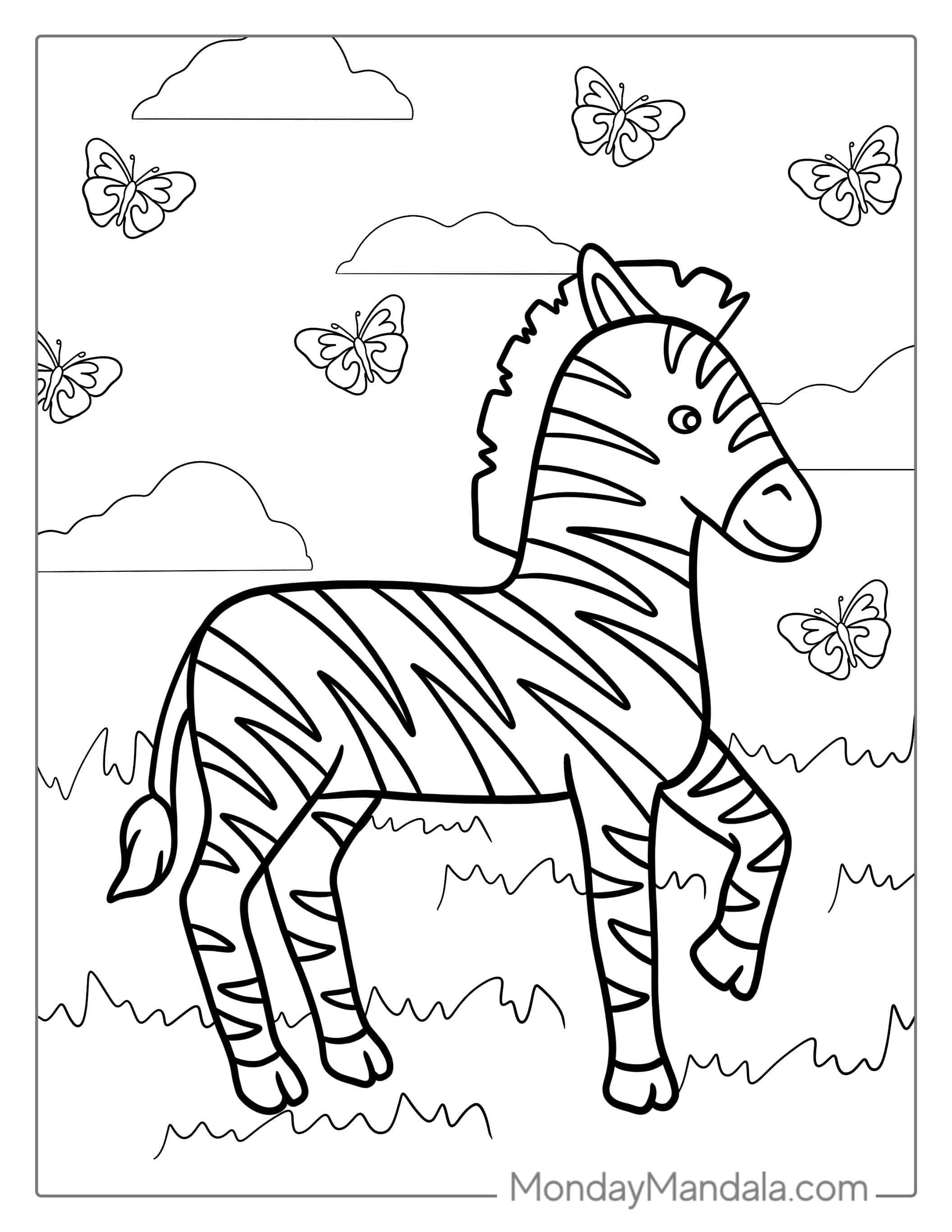 Easy Outline Of a Zebra With Stripes To Color coloring page — printable line art
