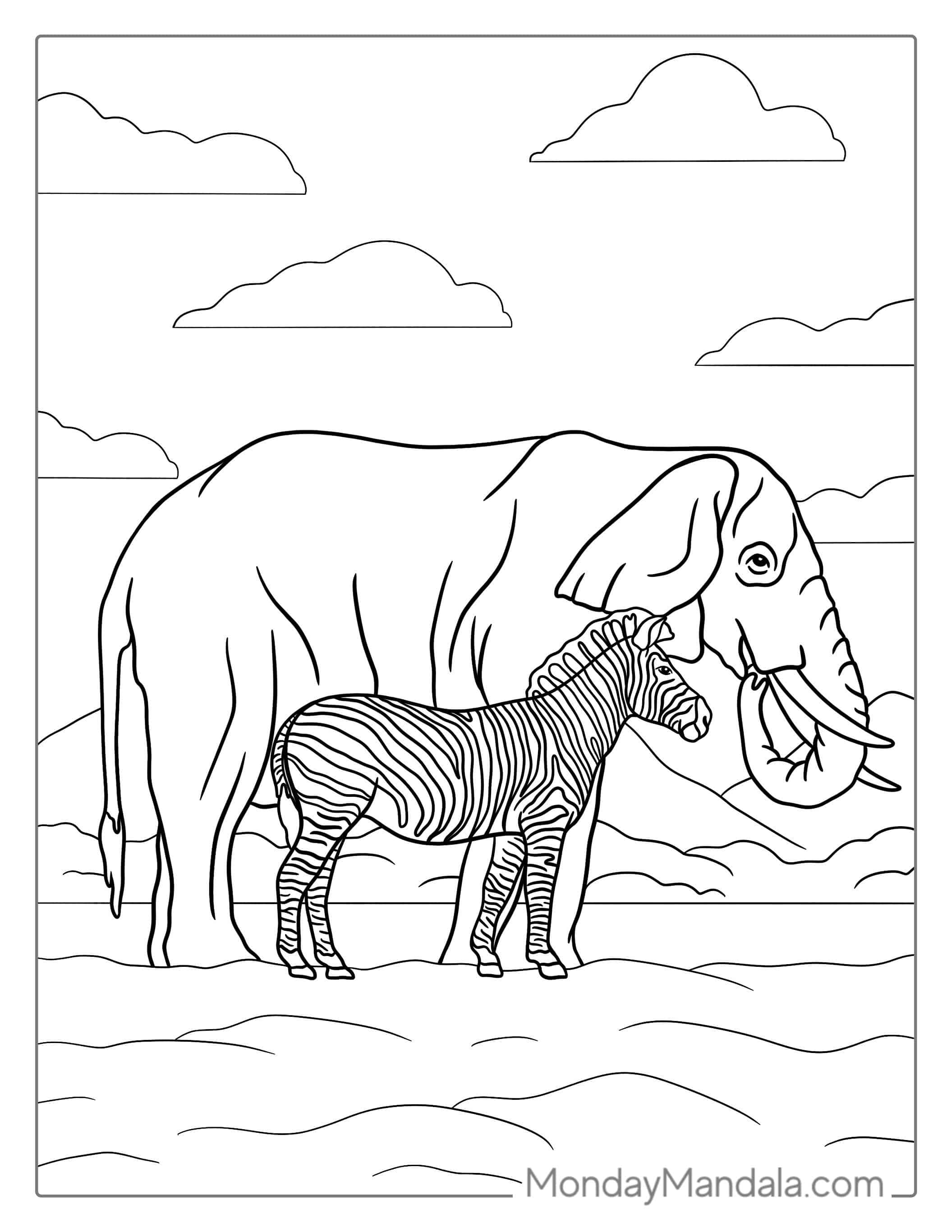 Elephant Vs Zebra Size To Color coloring page