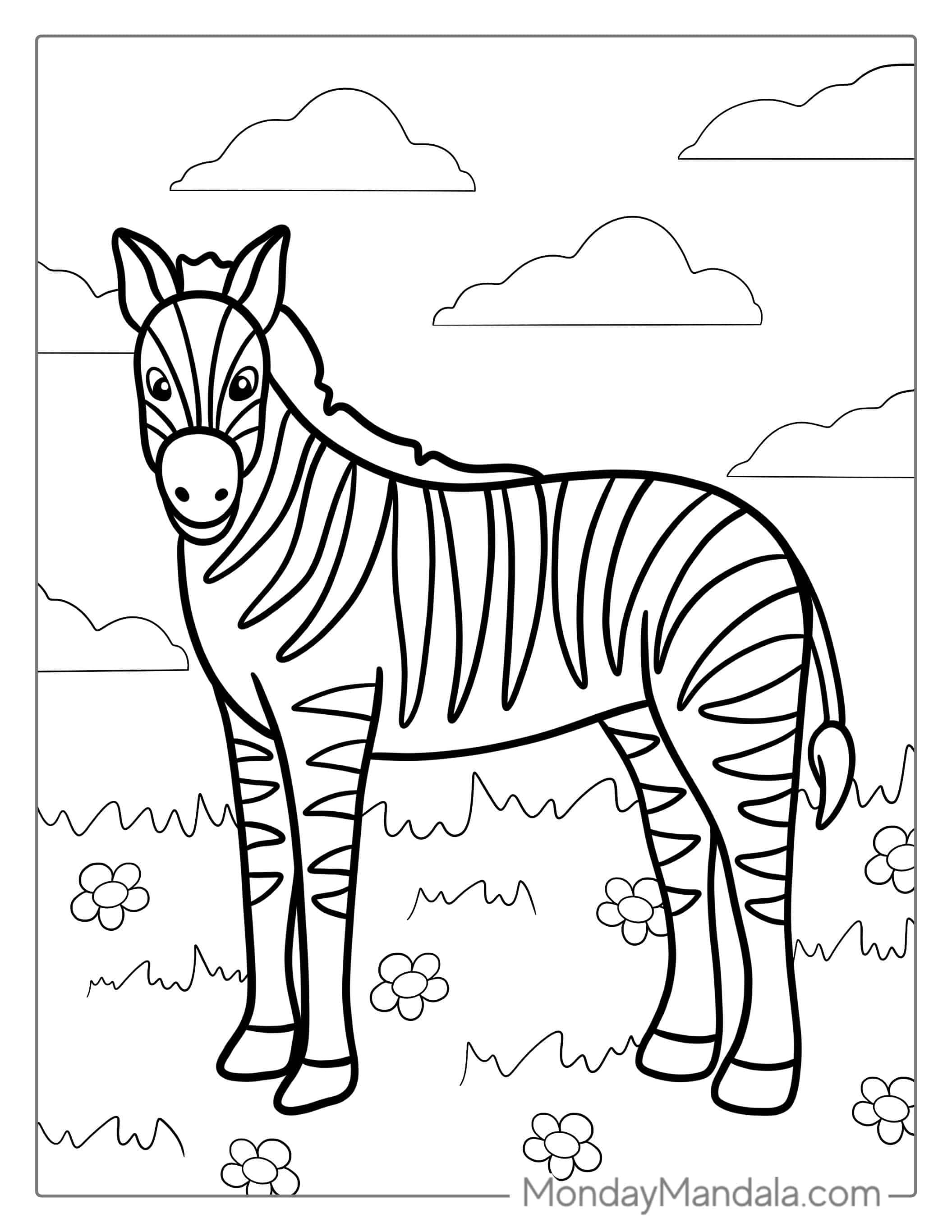 Simple Outline Of a Zebra To Color For Preschoolers coloring page — printable line art
