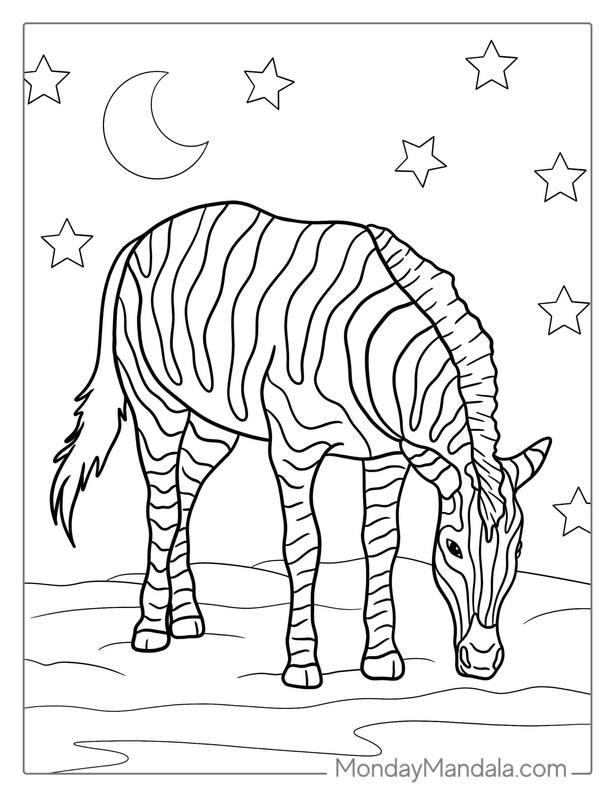 Zebra Eating Under The Stars To Color coloring page — printable line art
