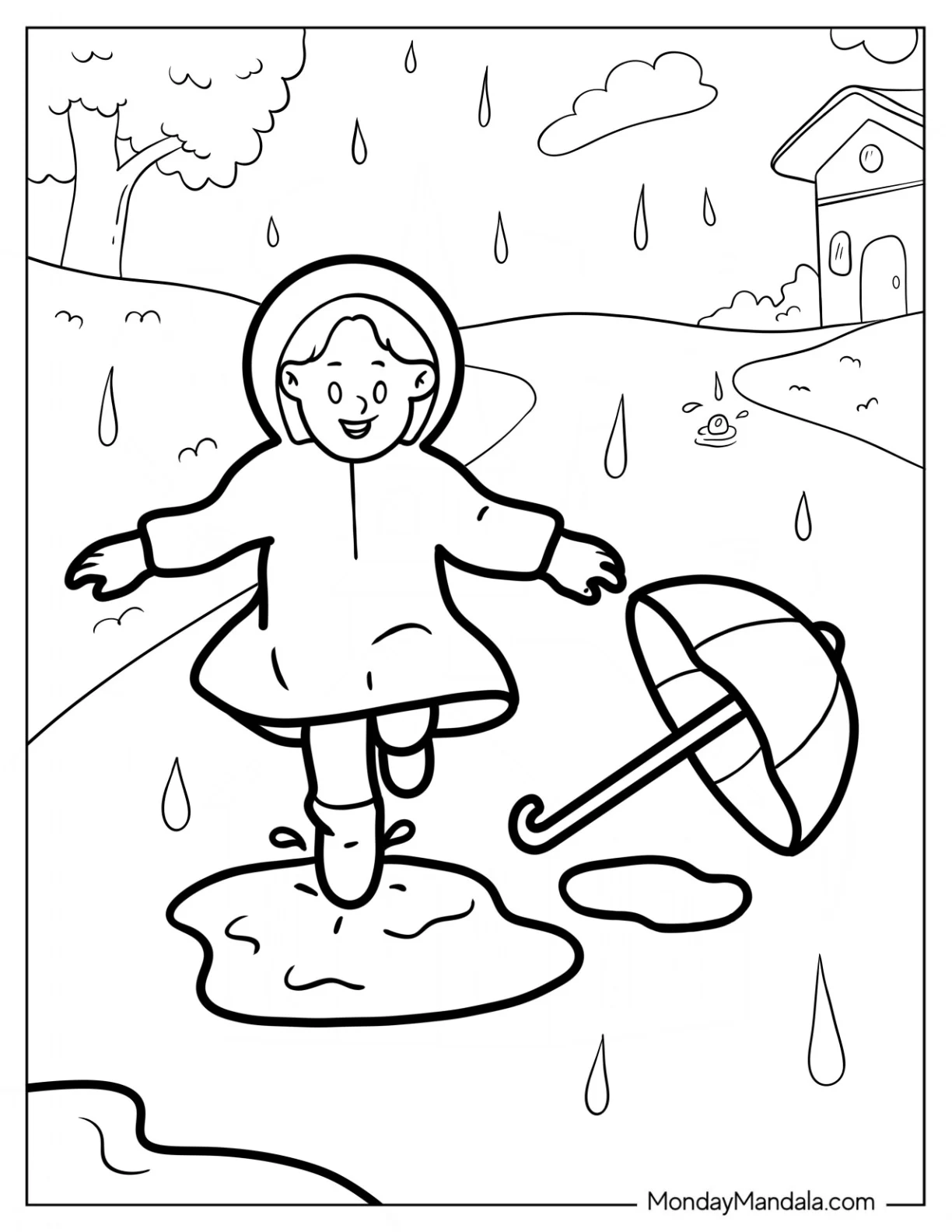 Child Playing In The Rain Coloring Page coloring page