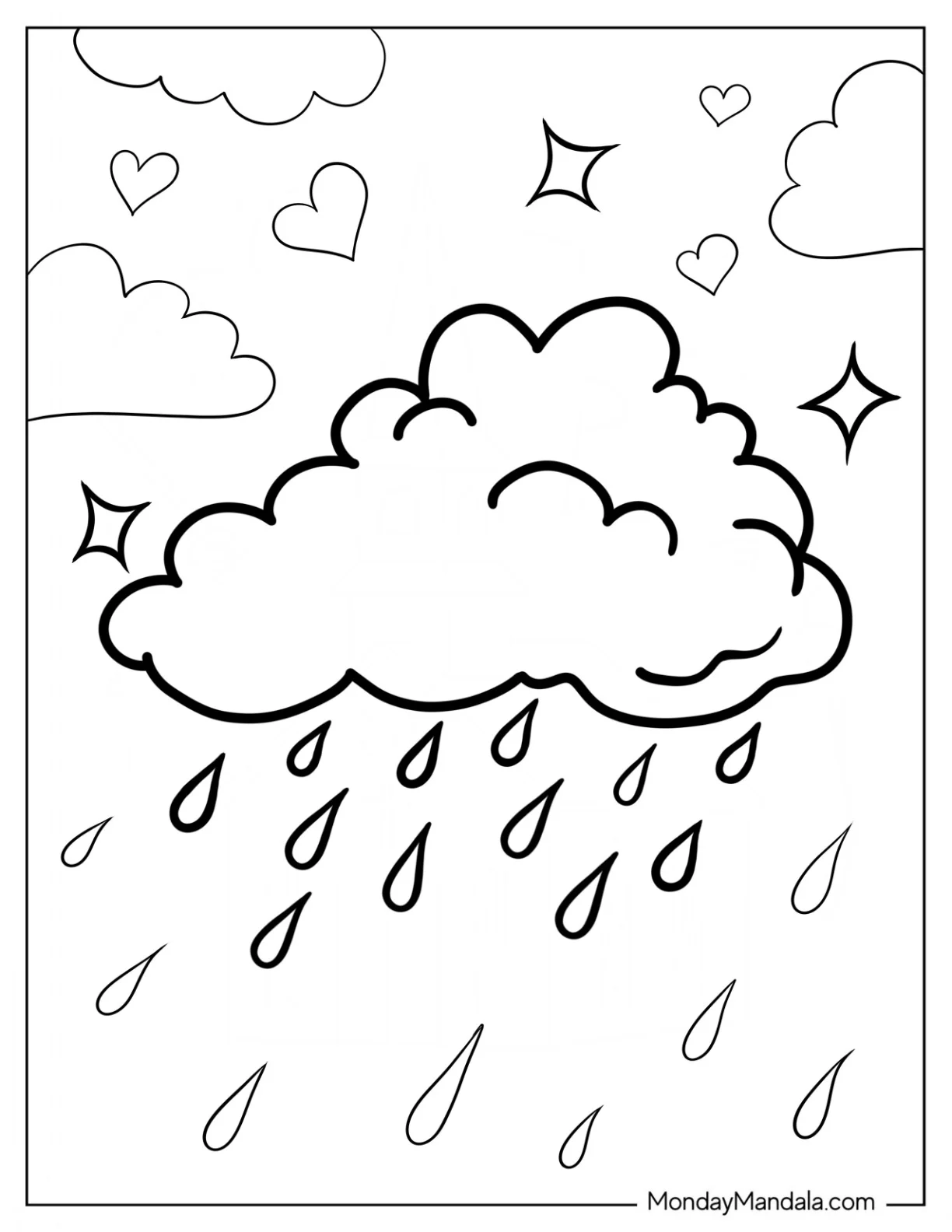 Easy Cloud With Rain Coloring Page coloring page