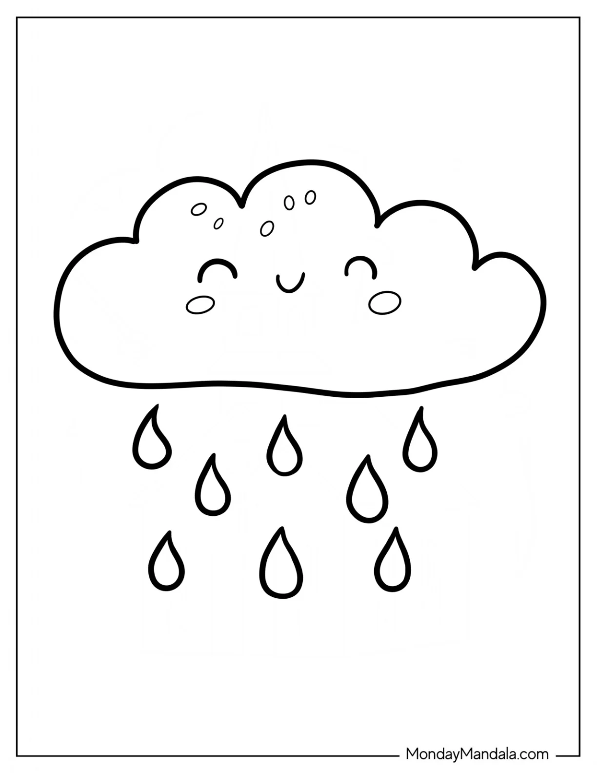 Rain Coloring Page Falling From Happy Cloud coloring page