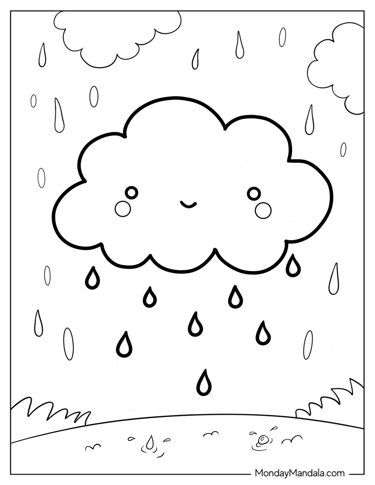 Rain Coloring Page Of Cute Little Raincloud For Preschoolers coloring page