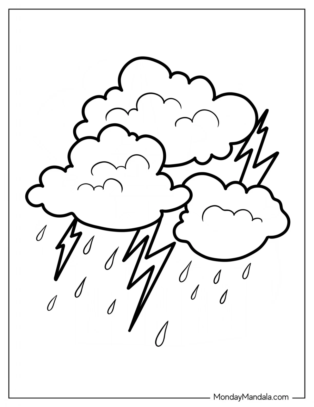 Rain Coloring Page Of Rainclouds With Lightning coloring page — printable line art