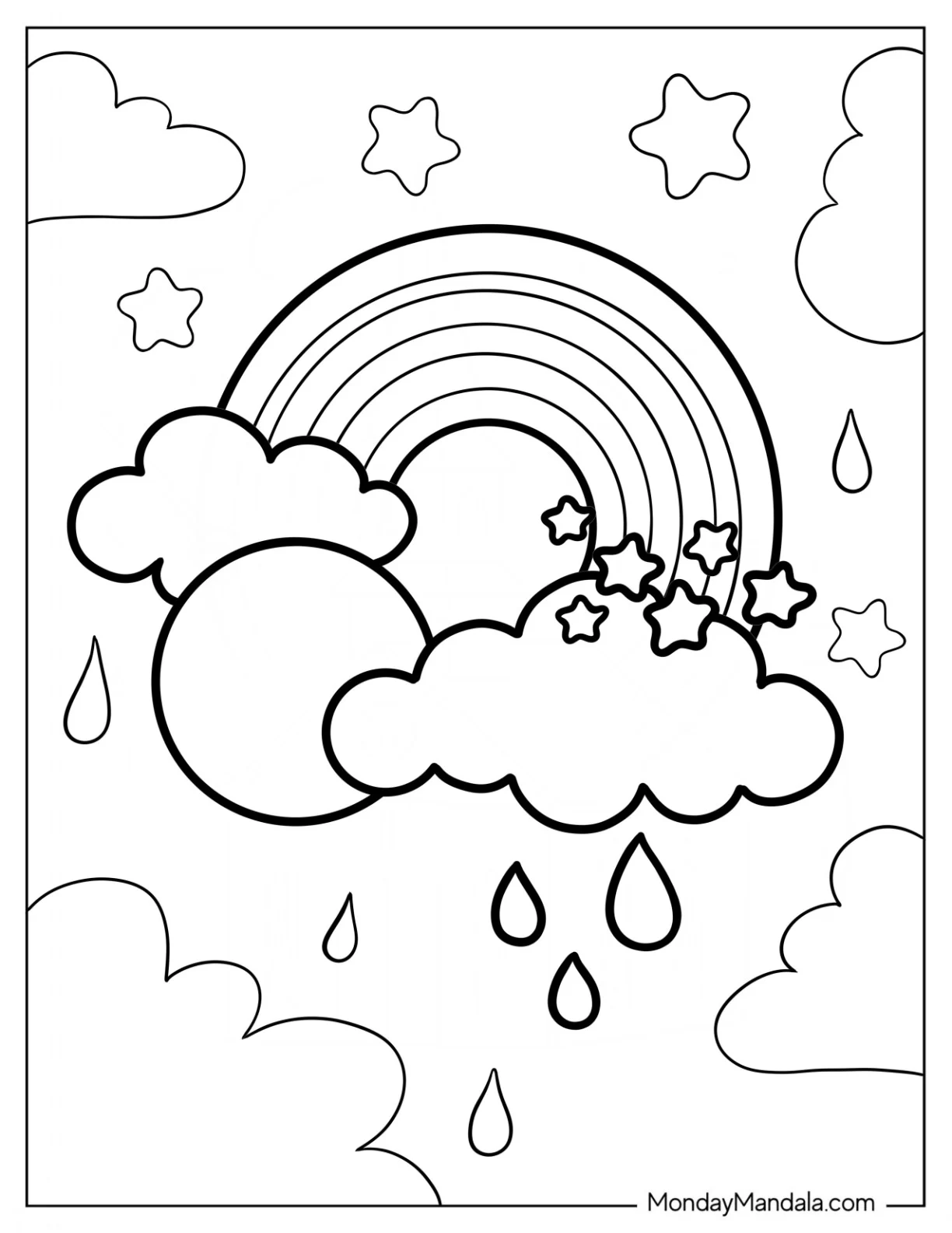 Rain Coloring Page Of Raindrops And Rainbows For Preschoolers coloring page