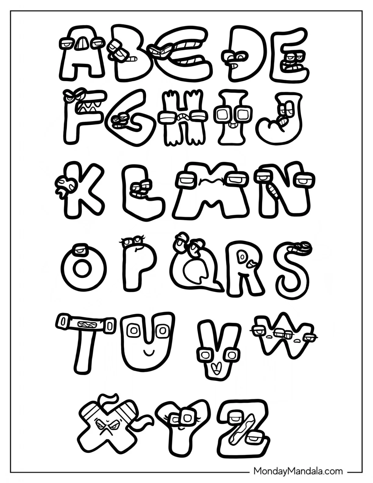 A Z Alphabet Lore Coloring Page coloring page — printable line art