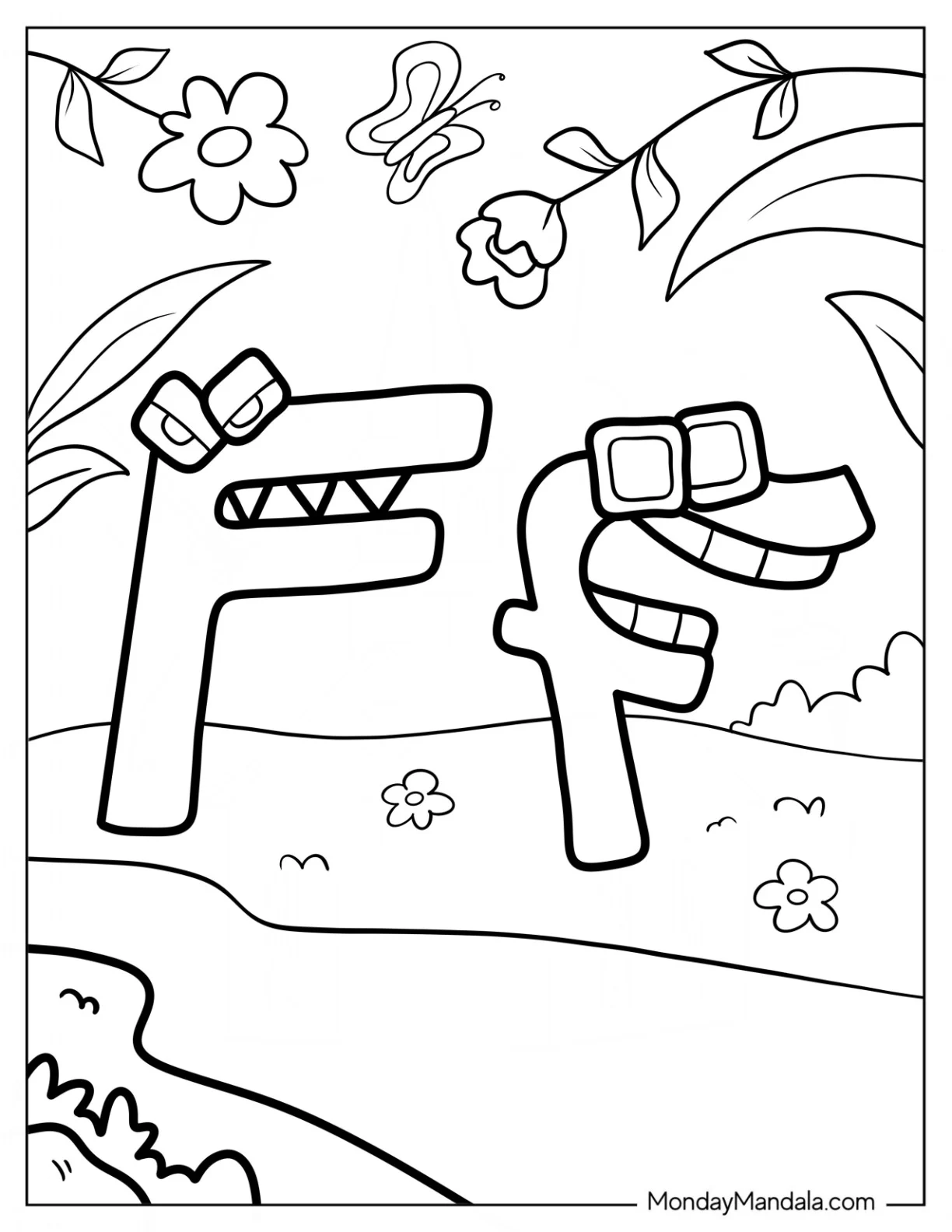 Alphabet Lore Coloring Page Letter F In A Garden coloring page