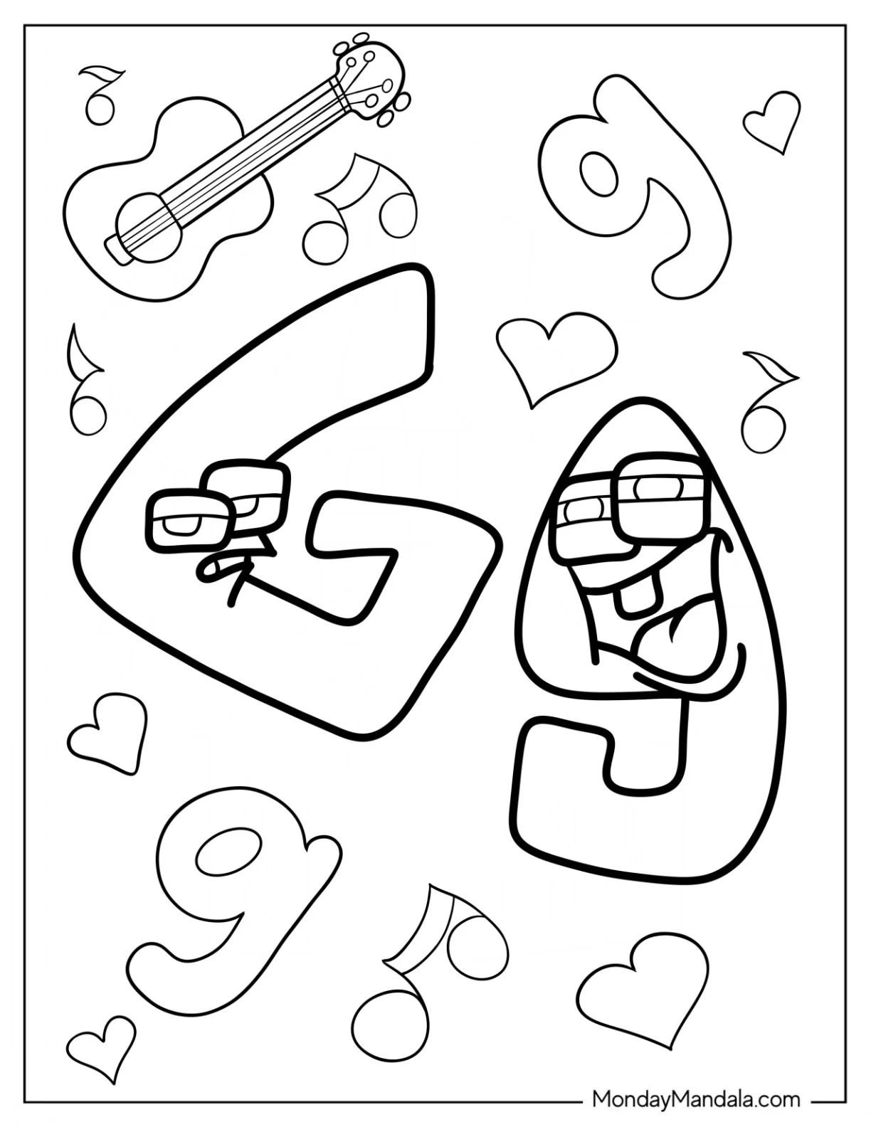 Alphabet Lore Coloring Page Letter G For Guitar coloring page