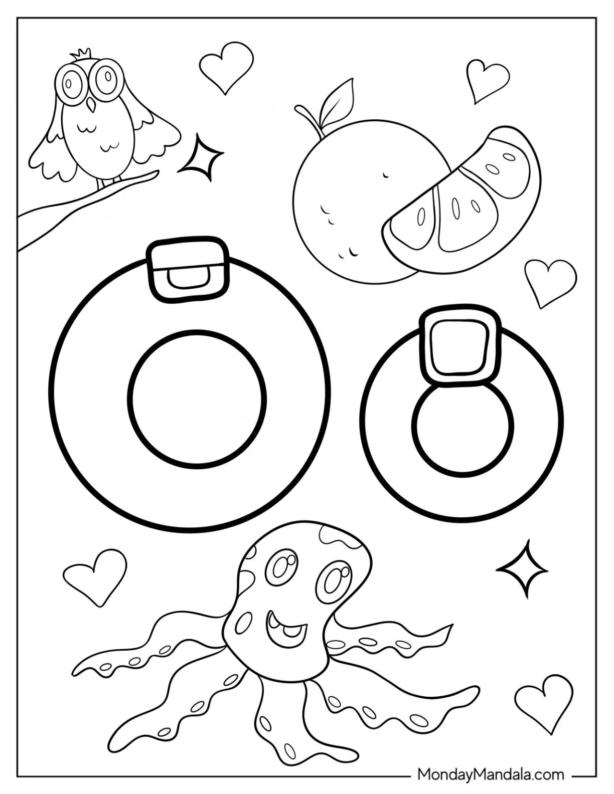 Alphabet Lore Coloring Page Letter O For Octopus And Orange coloring page — printable line art
