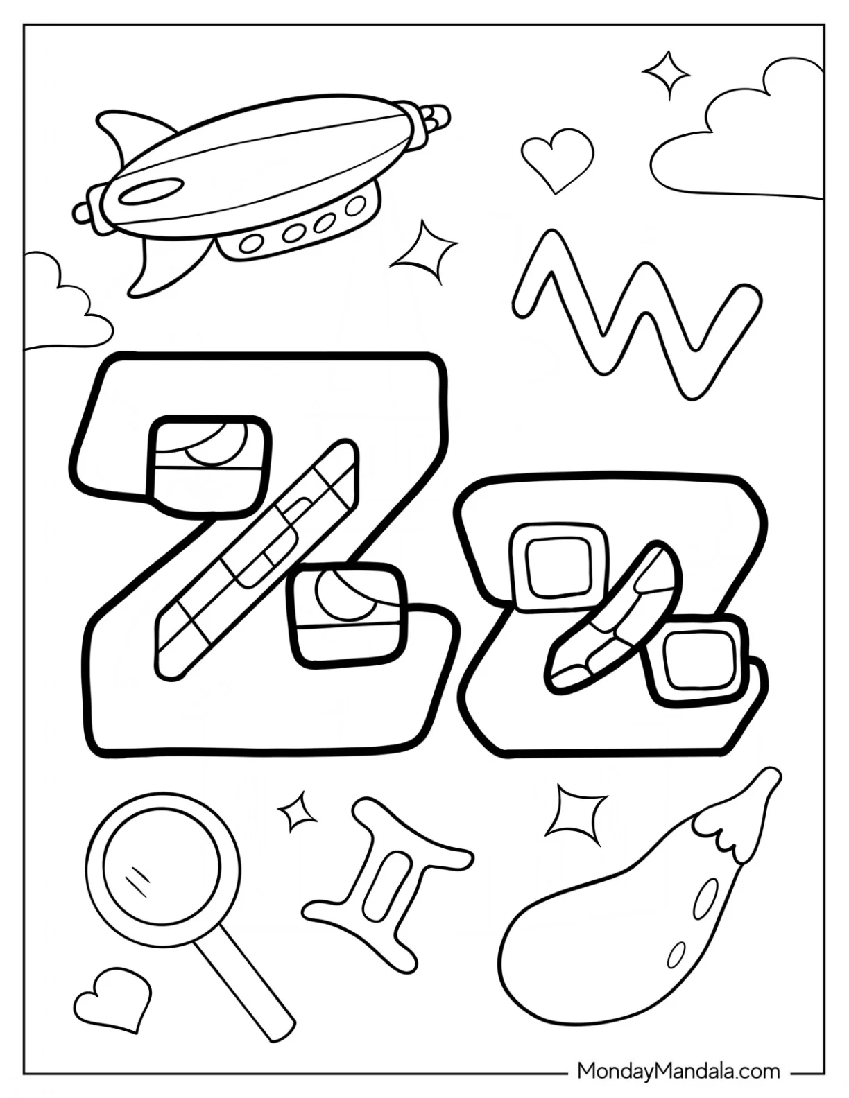 Alphabet Lore Coloring Page Letter Z For Kids coloring page — printable line art