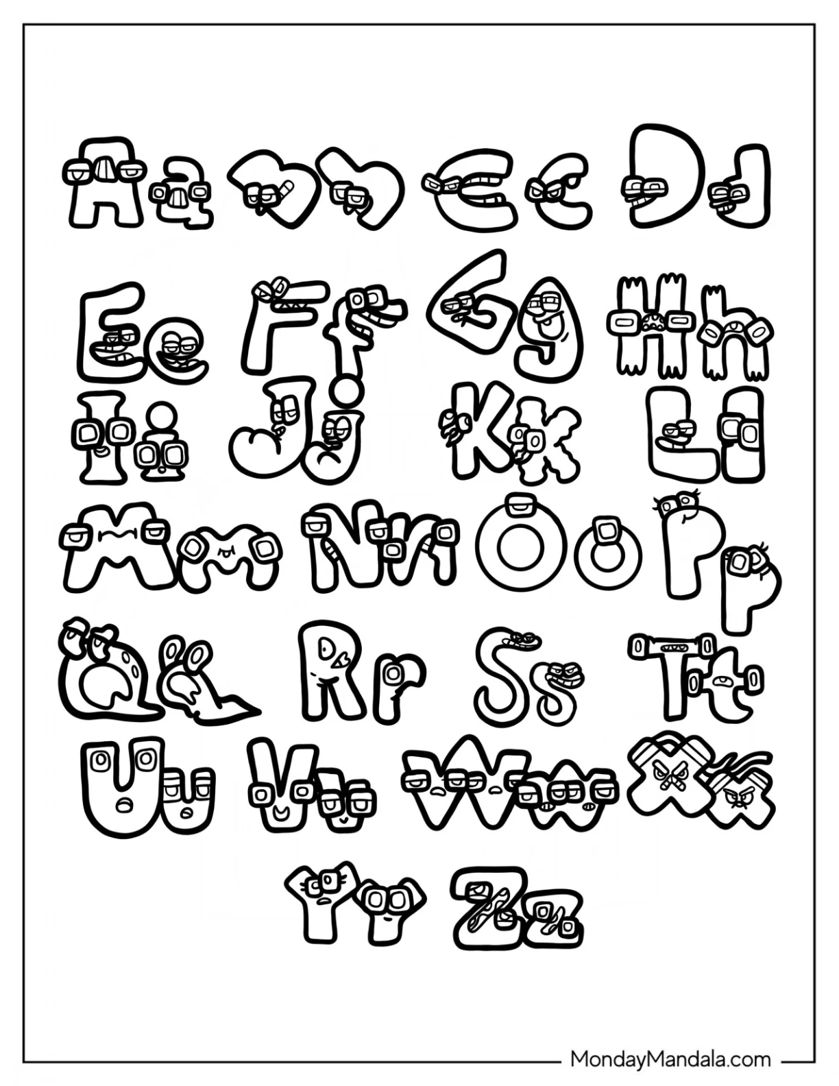 Complete Alphabet Lore Coloring Page Letter A Z coloring page