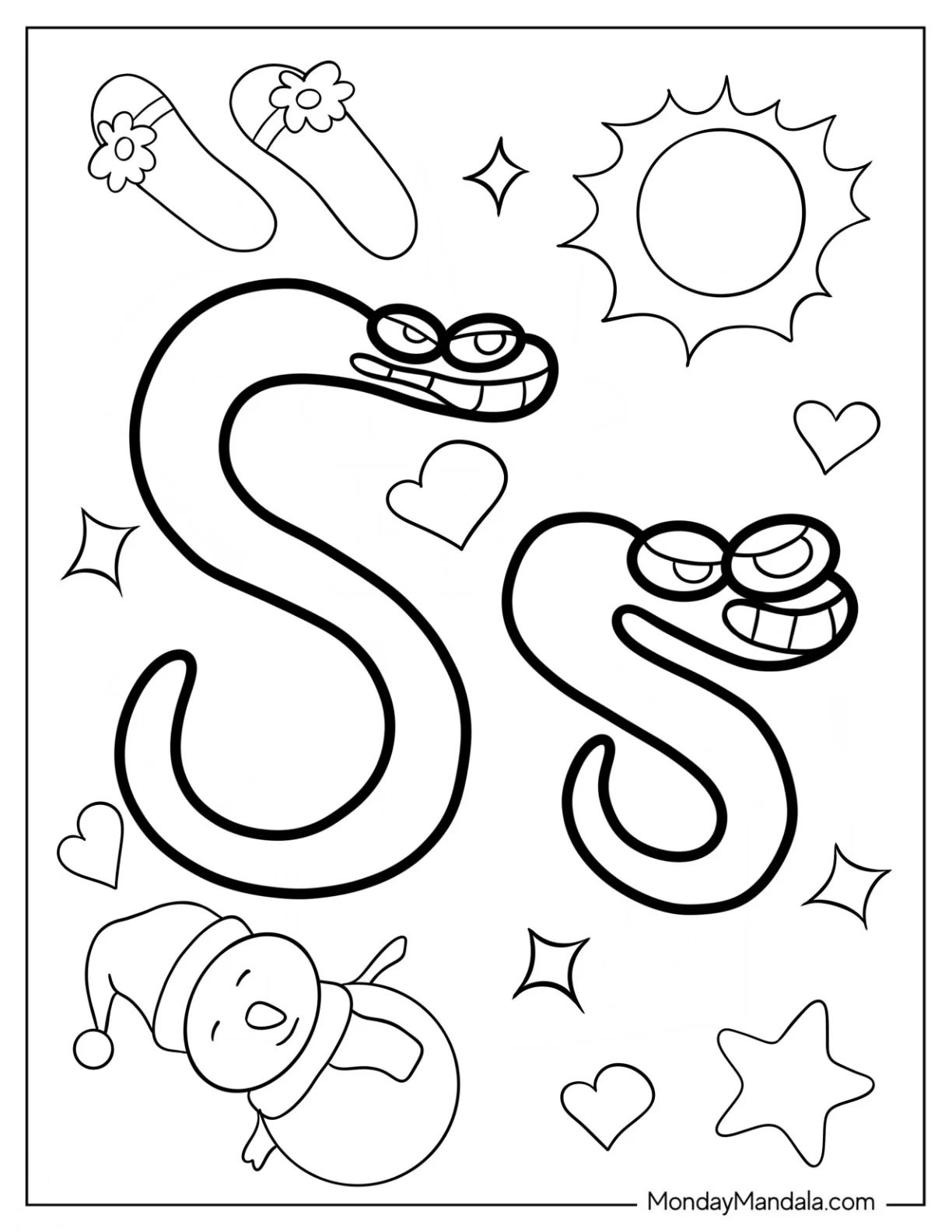 Snake Alphabet Lore Coloring Page Letter S For Sun And Sandals coloring page