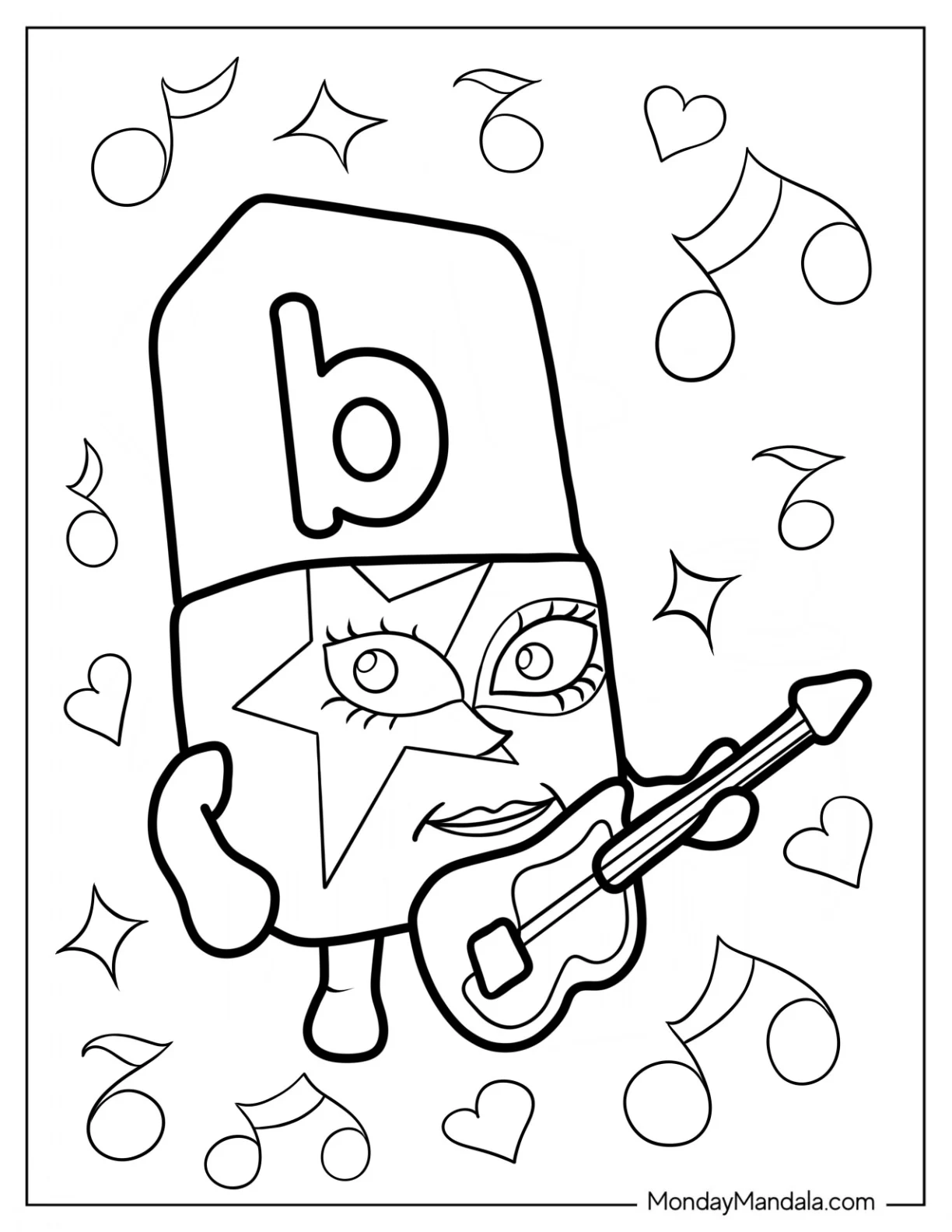 Alphablock Coloring Page B Playing A Guitar coloring page