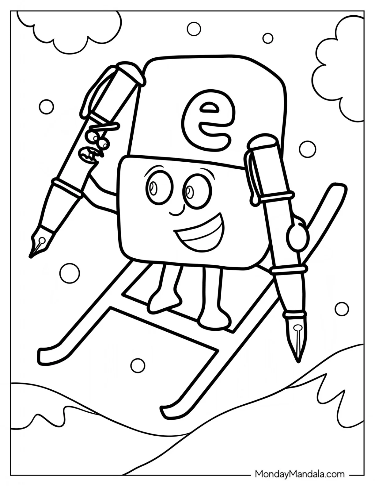 Alphablock Coloring Page E Sledding With Large Pens coloring page
