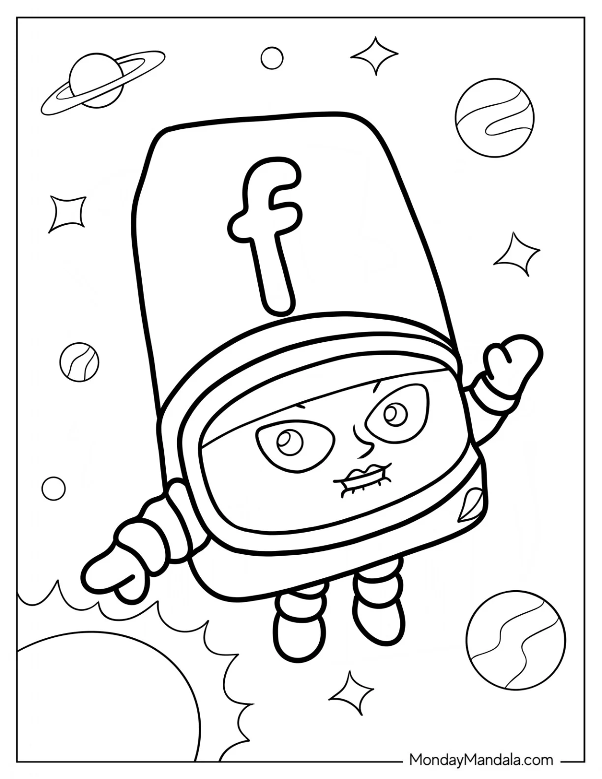 Alphablock Coloring Page F Floating In Space coloring page