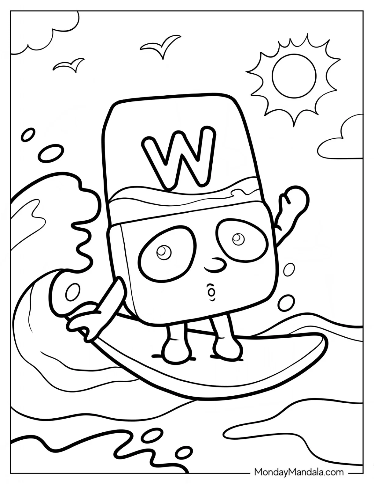 Alphablock Coloring Page W Surfing coloring page