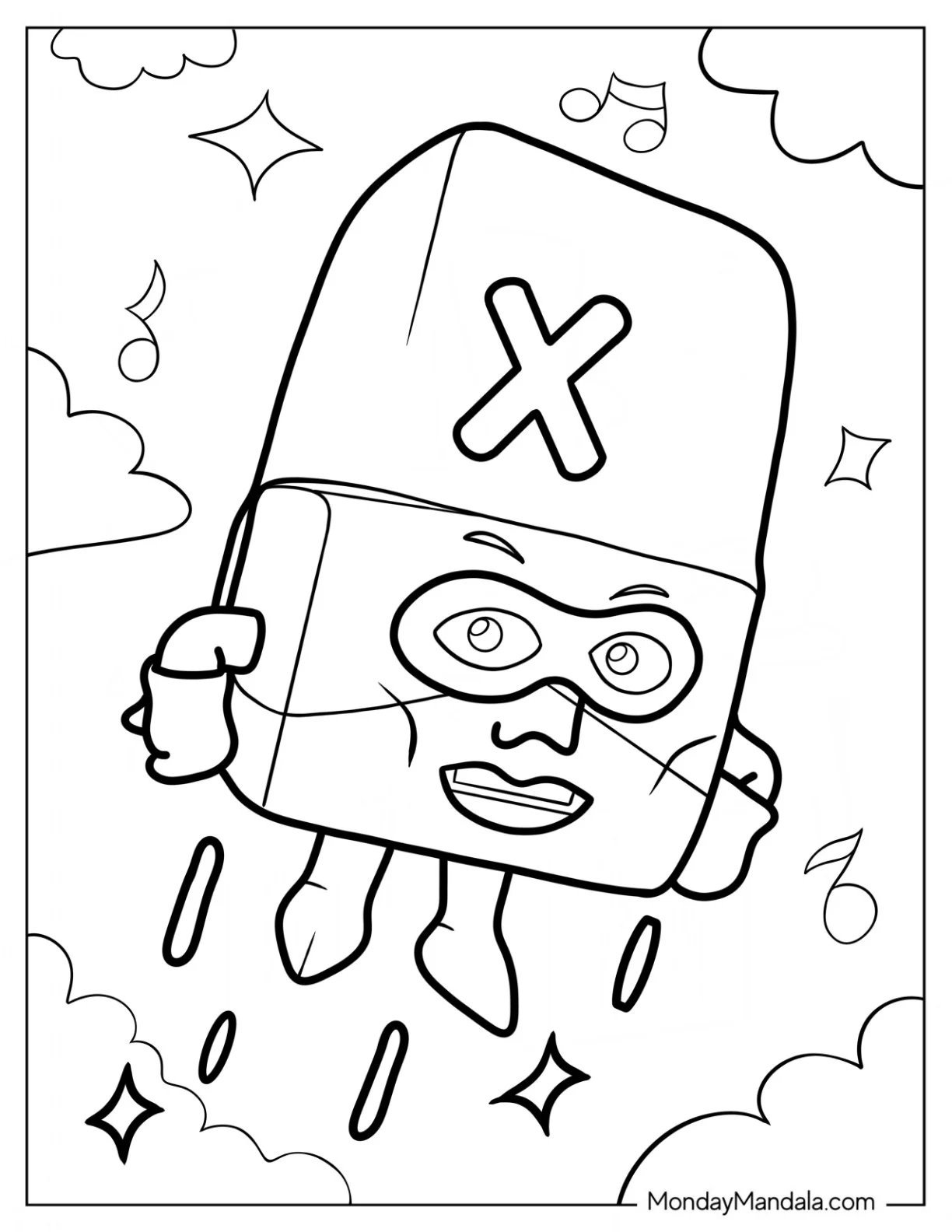 Alphablock Coloring Page X Flying In The Sky coloring page — printable line art