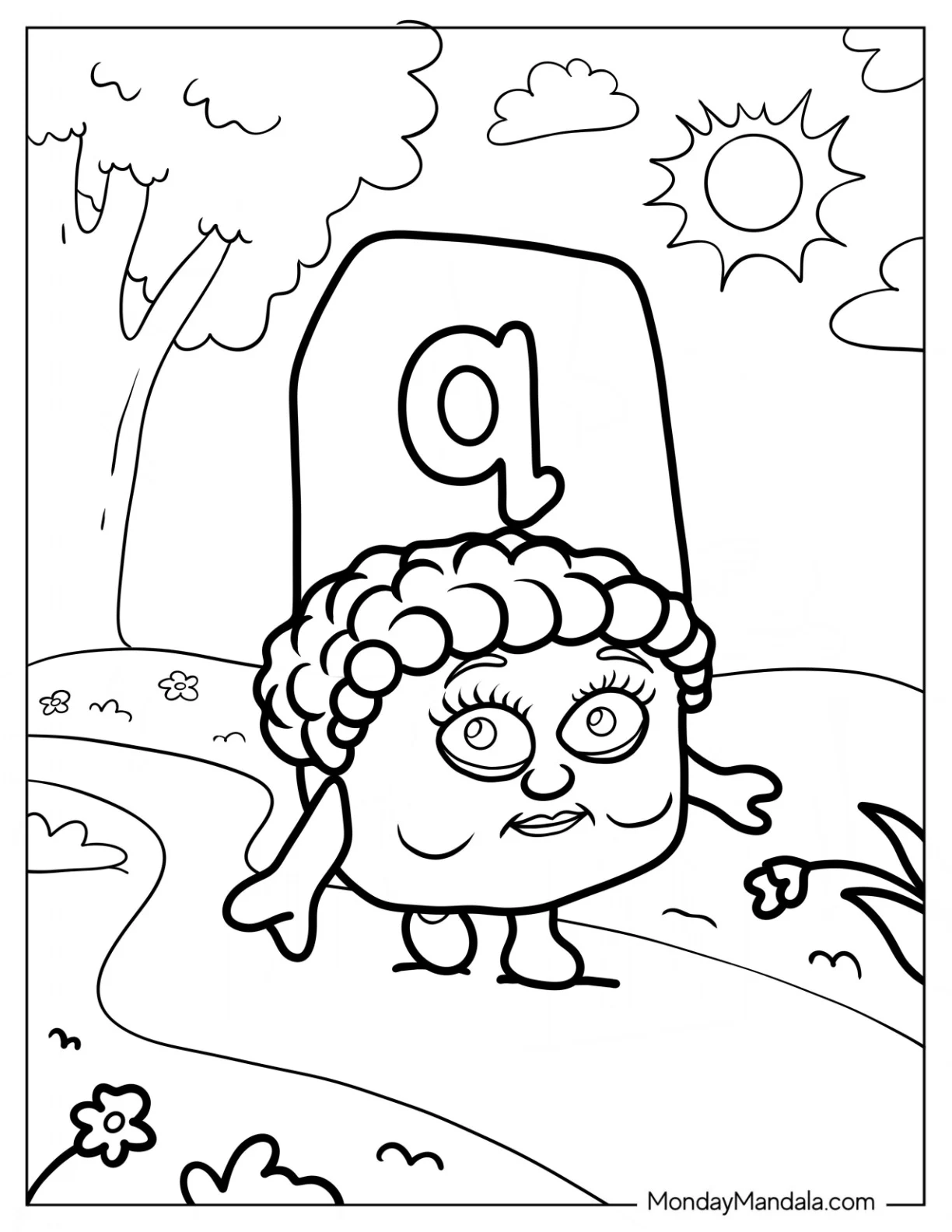 Grandma Alphablock Coloring Page Q Walking Through A Park coloring page