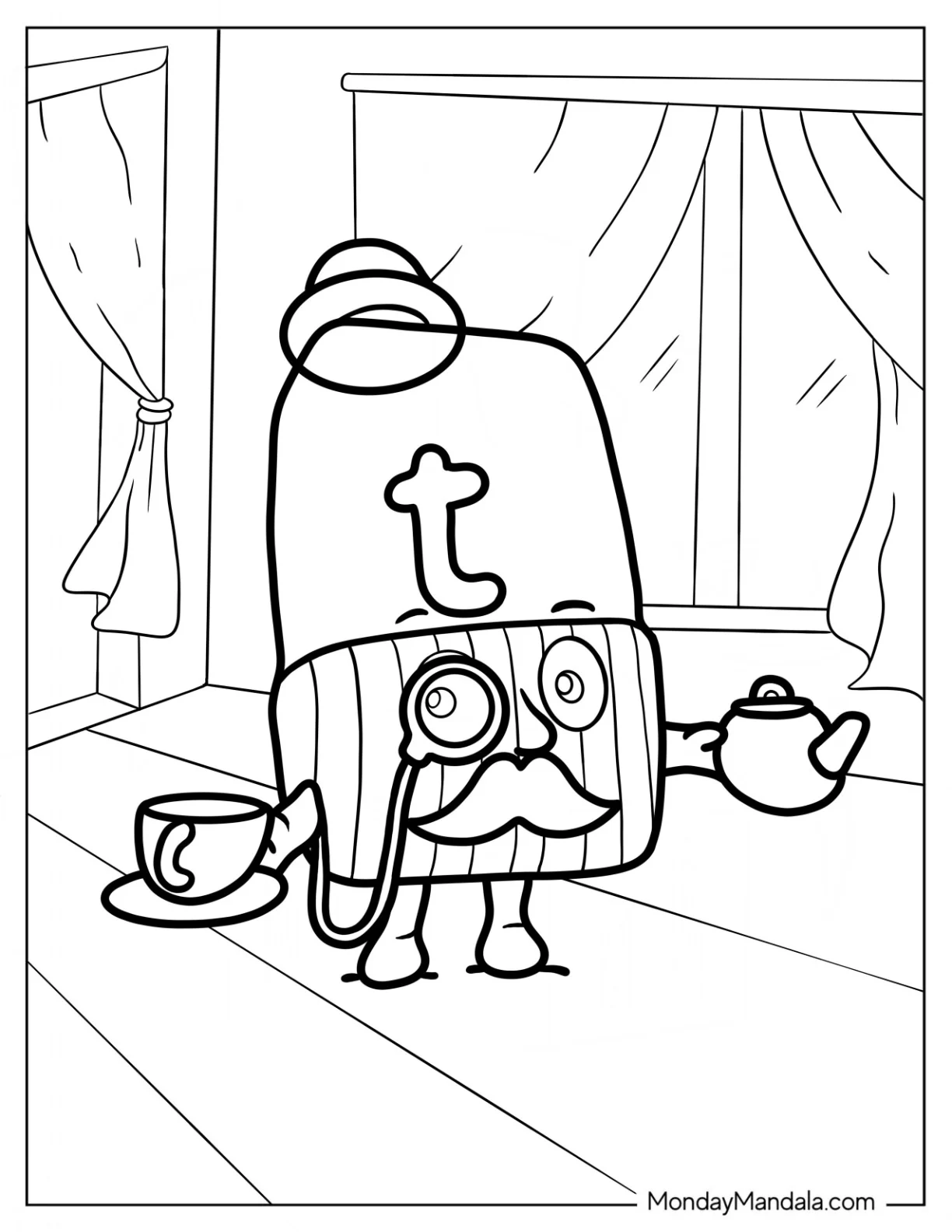 Grandpa Alphablock Coloring Page T Wearing Monocles coloring page — printable line art