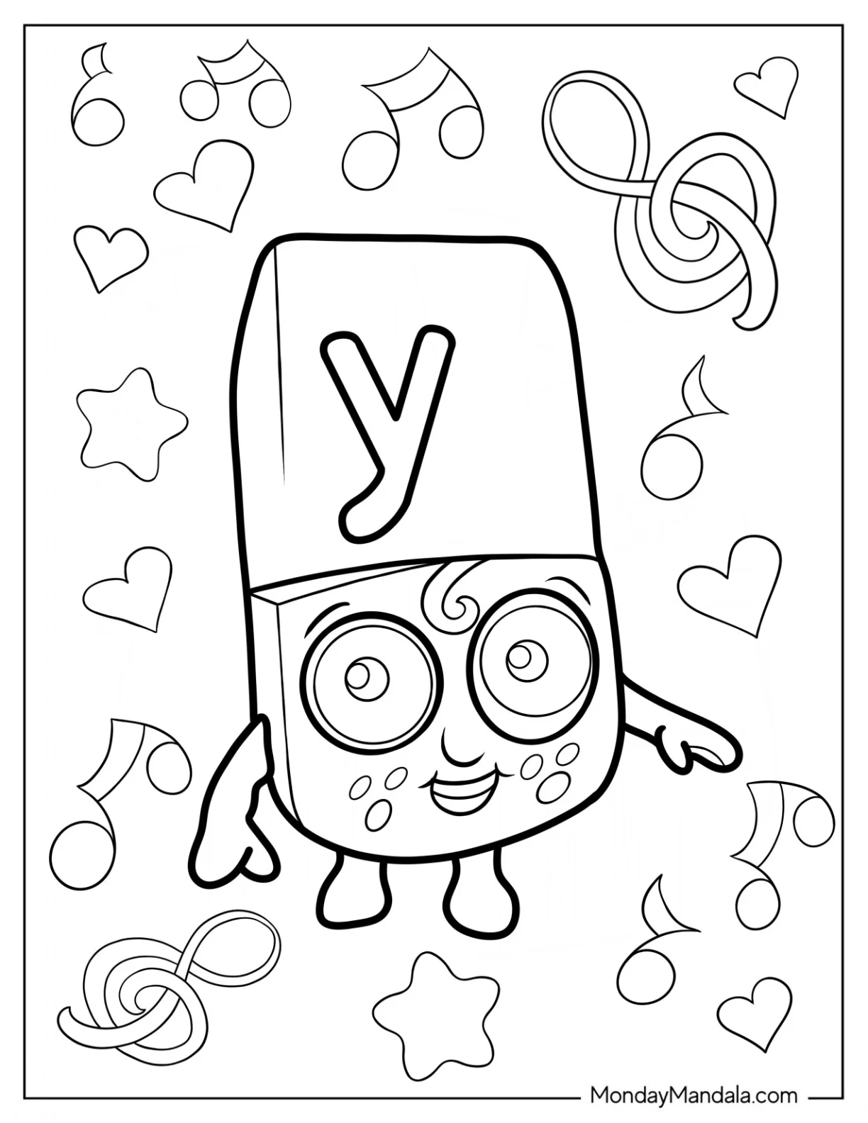 Kawaii Alphablock Coloring Page Y For Kids coloring page — printable line art