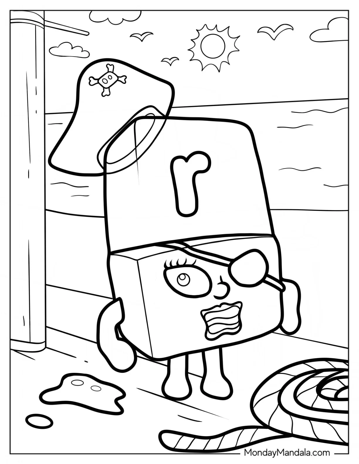 Pirate Alphablock Coloring Page R On A Ship For Kids coloring page