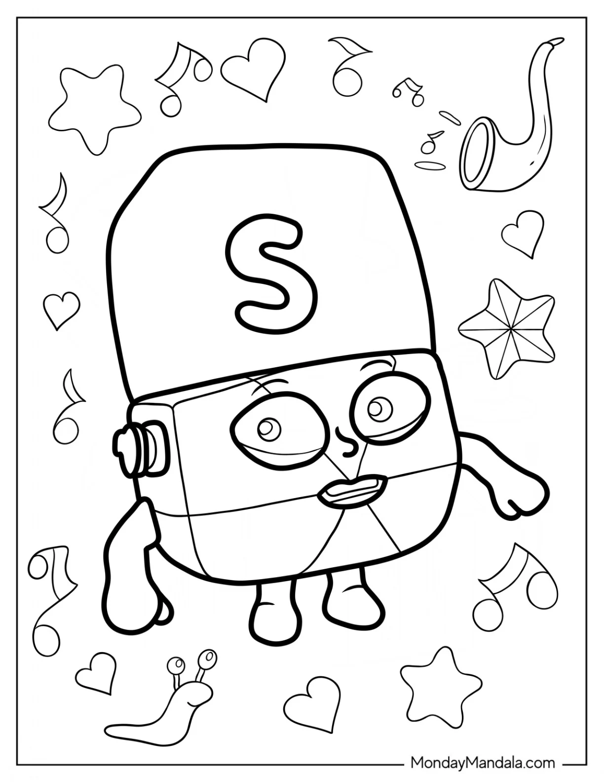 Pretty Alphablock Coloring Page S coloring page — printable line art